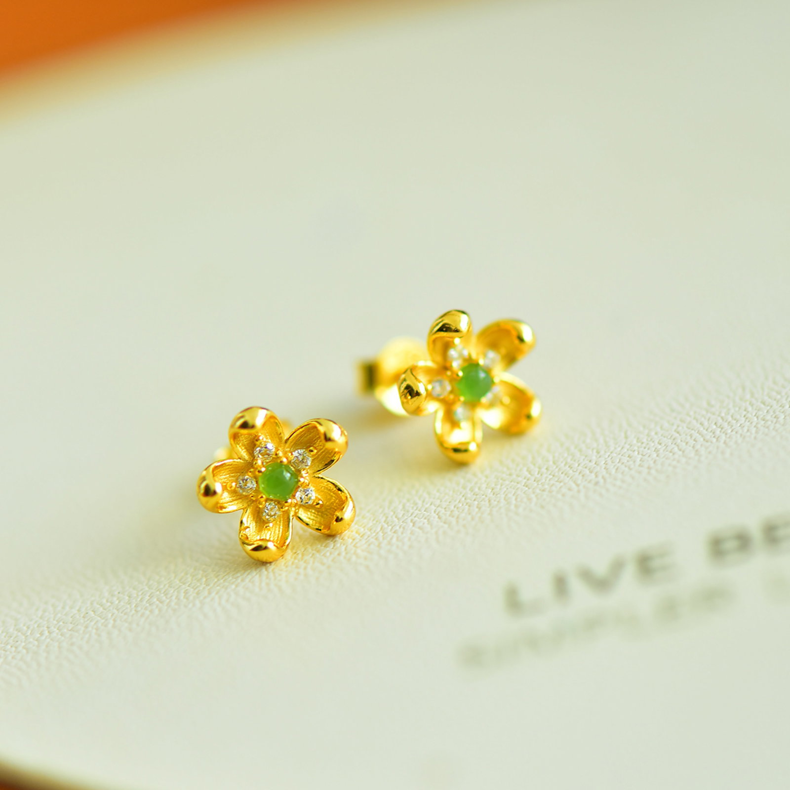 A Pair of Exquisite Sterling Silver-Gold Plated Inlaid Jasper Earrings,Inlaid Gems - 4
