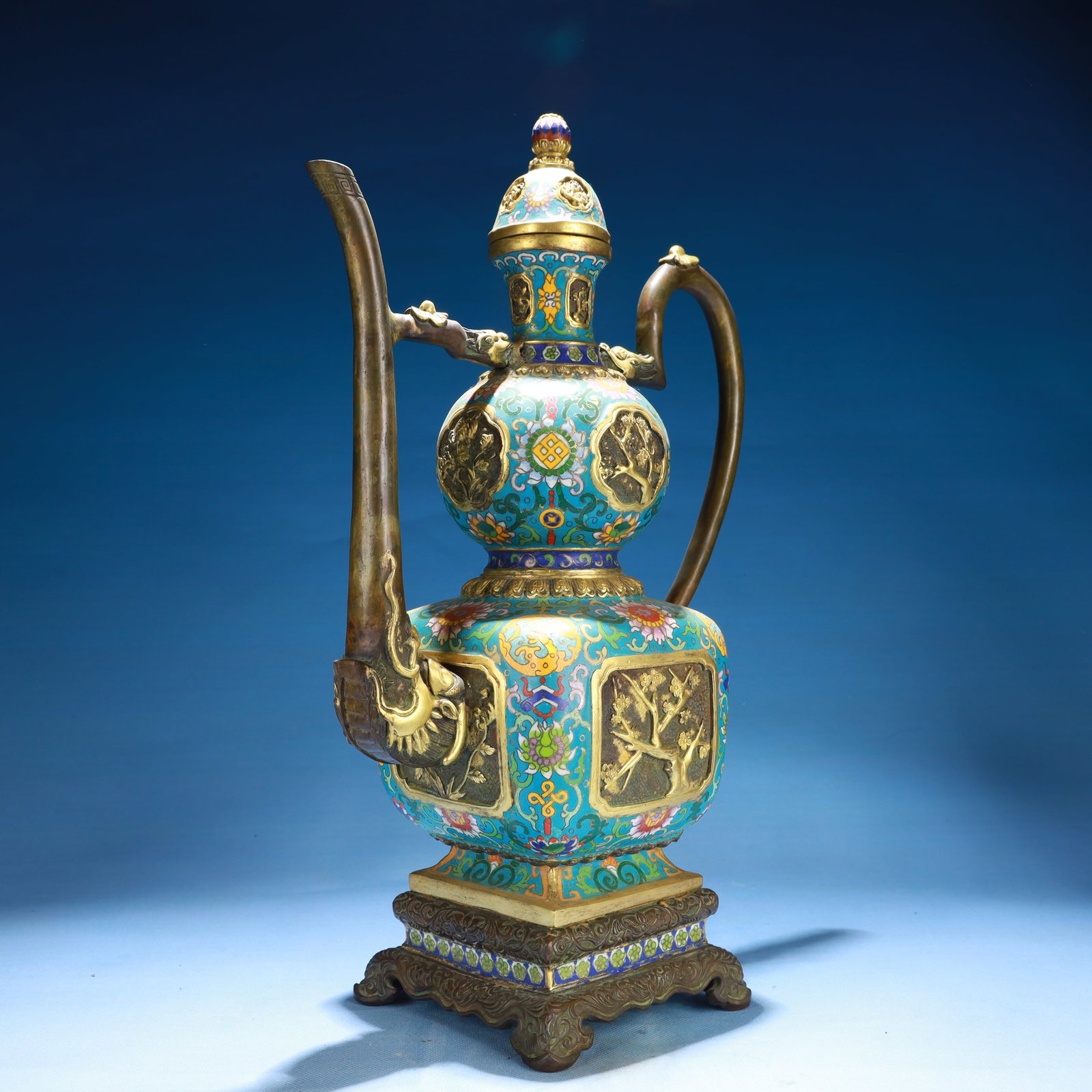 An Exquisite Cloisonne Flower Pattern Ewer,with Base - 5