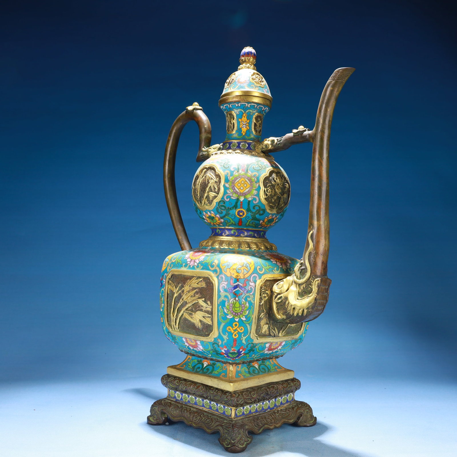An Exquisite Cloisonne Flower Pattern Ewer,with Base - 7