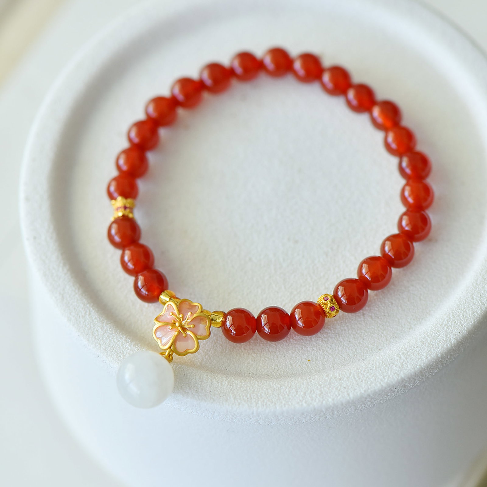 An Exquisite Sterling Silver-Gold Plated Inlaid Agate Bracelet,Inlaid White Jade - 2