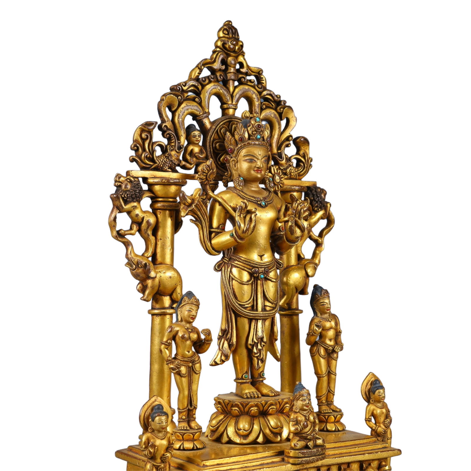 A Solemn Gilt Bronze Buddha Statue,Inlaid Gems and Turquoise - 10