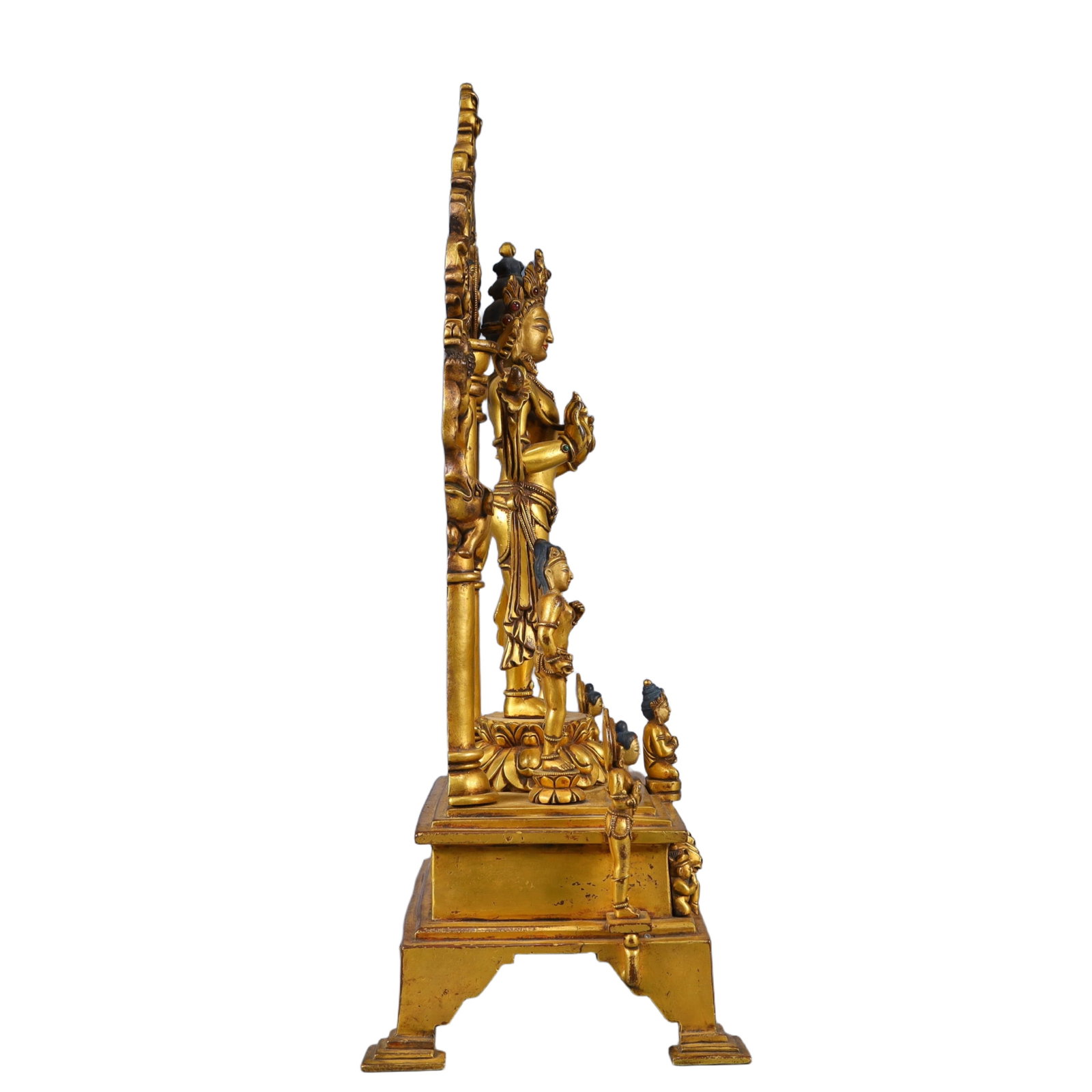 A Solemn Gilt Bronze Buddha Statue,Inlaid Gems and Turquoise - 11