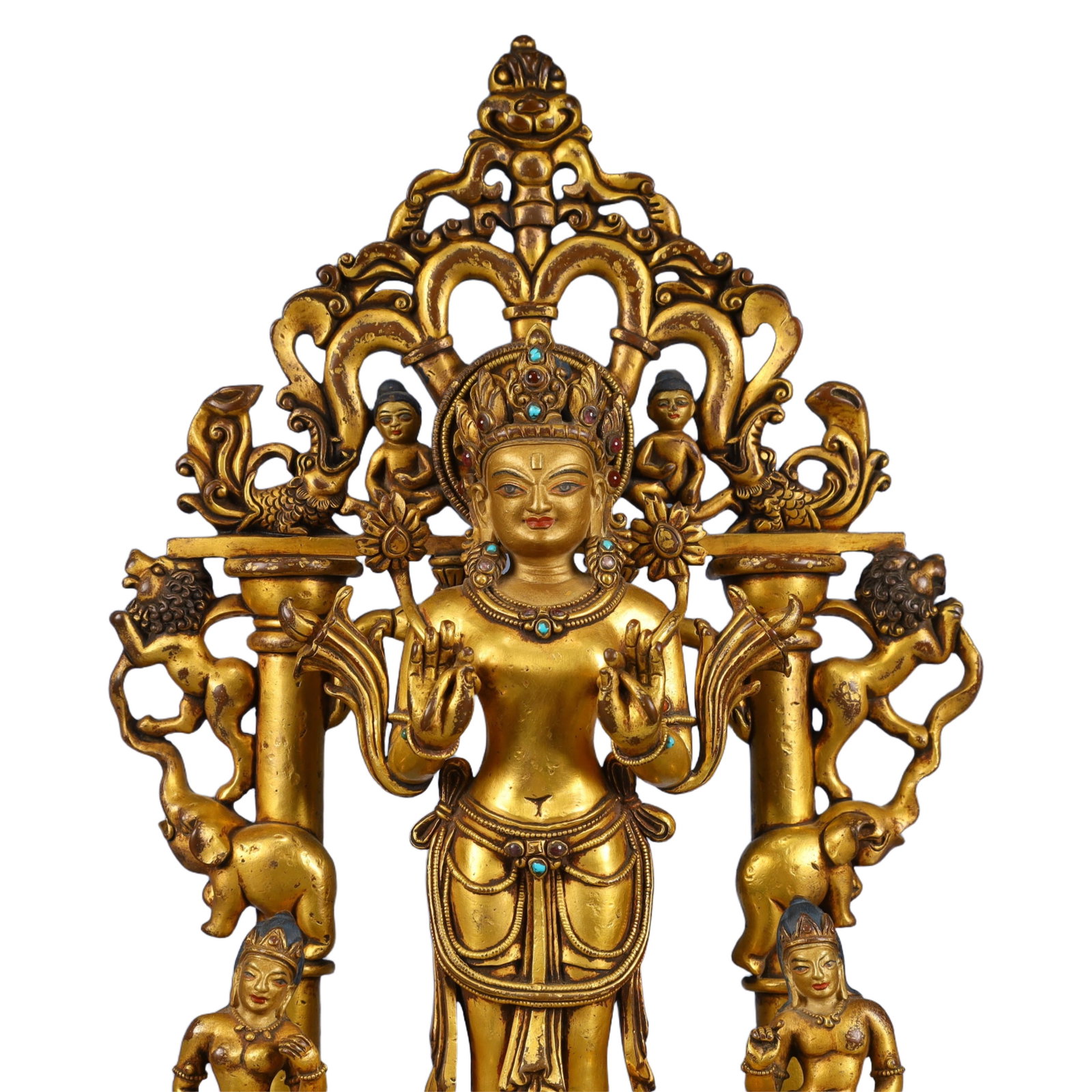 A Solemn Gilt Bronze Buddha Statue,Inlaid Gems and Turquoise - 2
