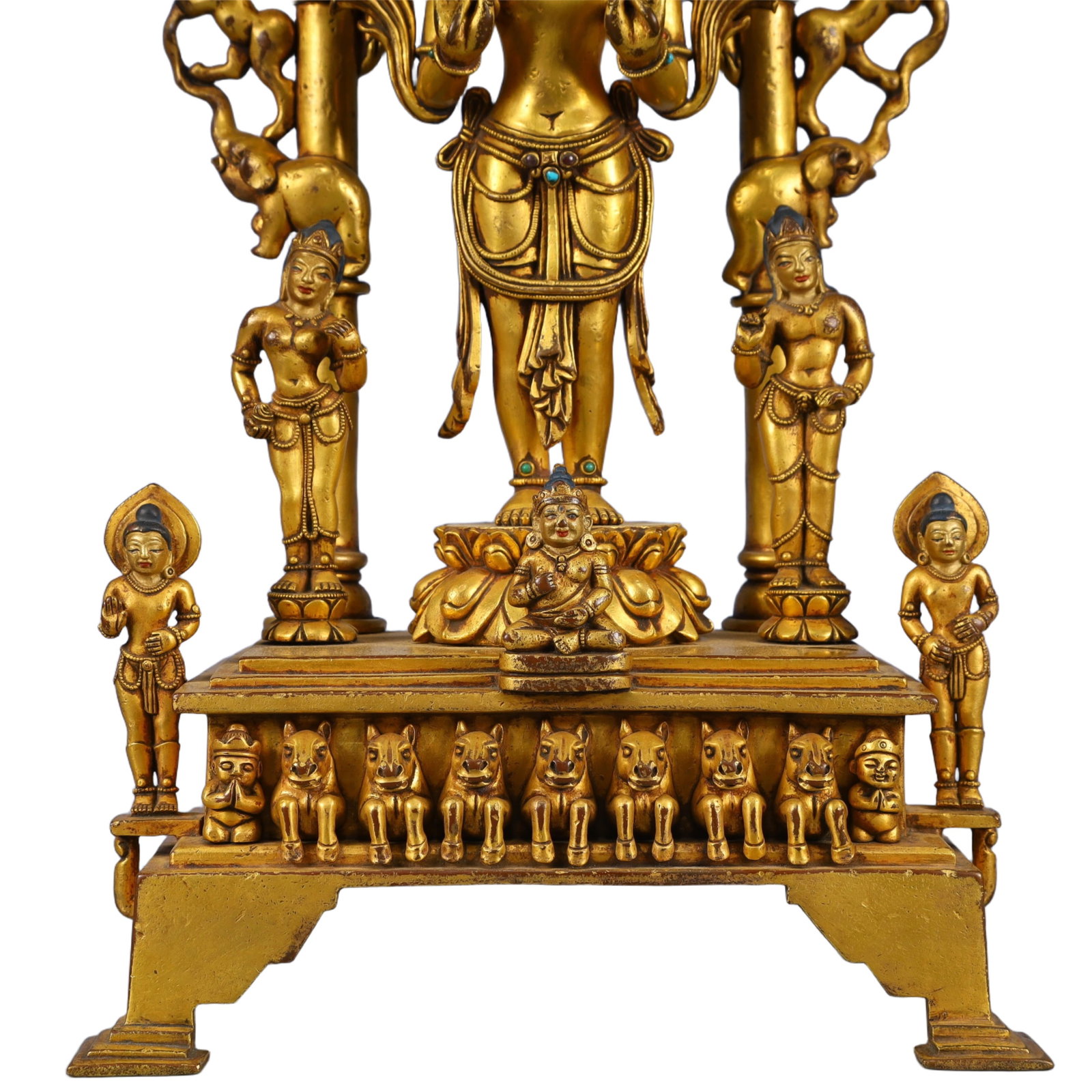 A Solemn Gilt Bronze Buddha Statue,Inlaid Gems and Turquoise - 3