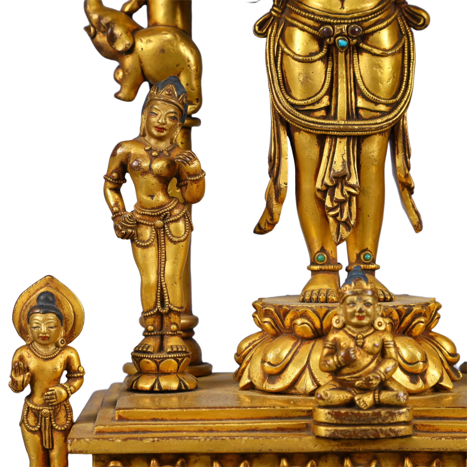 A Solemn Gilt Bronze Buddha Statue,Inlaid Gems and Turquoise - 4