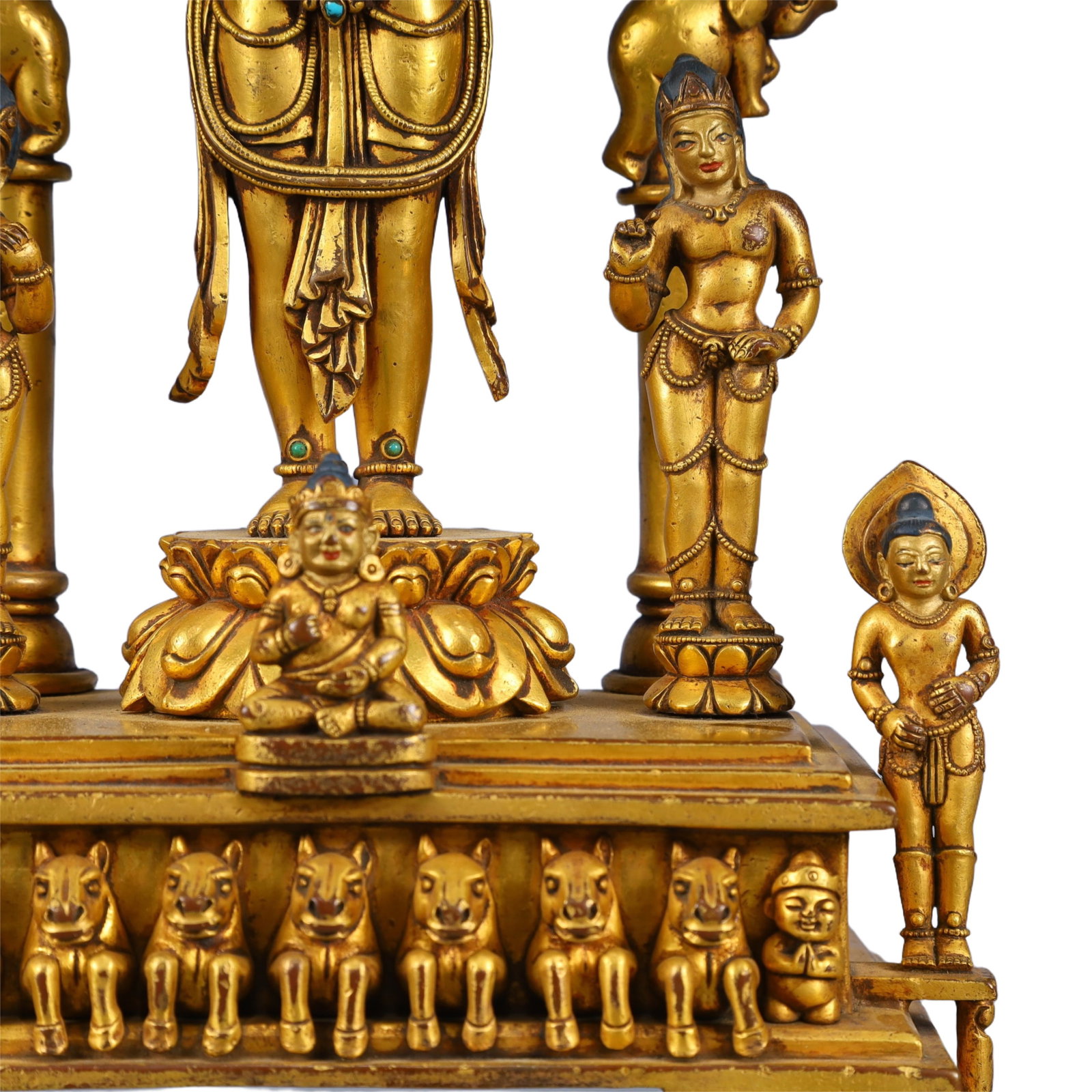 A Solemn Gilt Bronze Buddha Statue,Inlaid Gems and Turquoise - 5