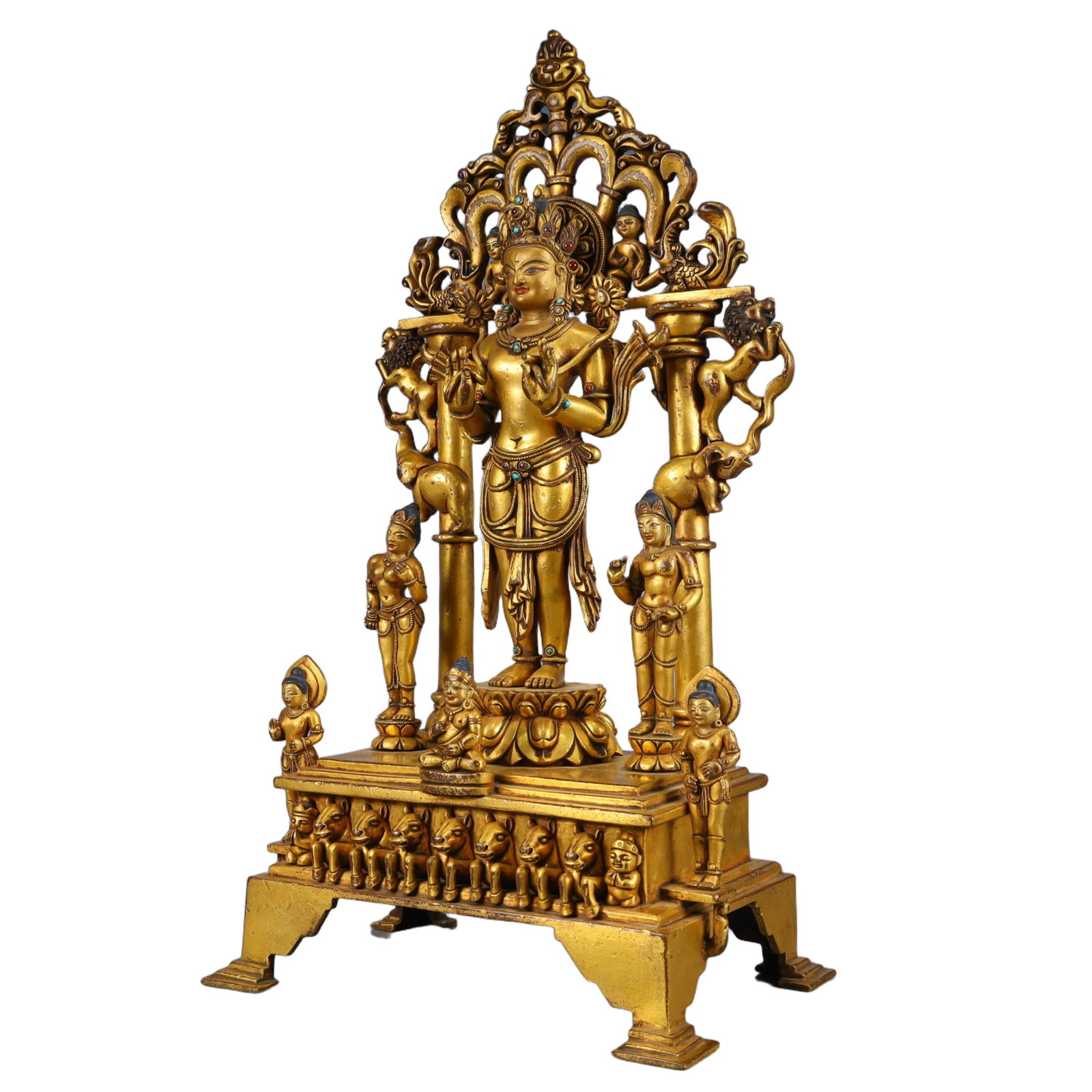 A Solemn Gilt Bronze Buddha Statue,Inlaid Gems and Turquoise - 7