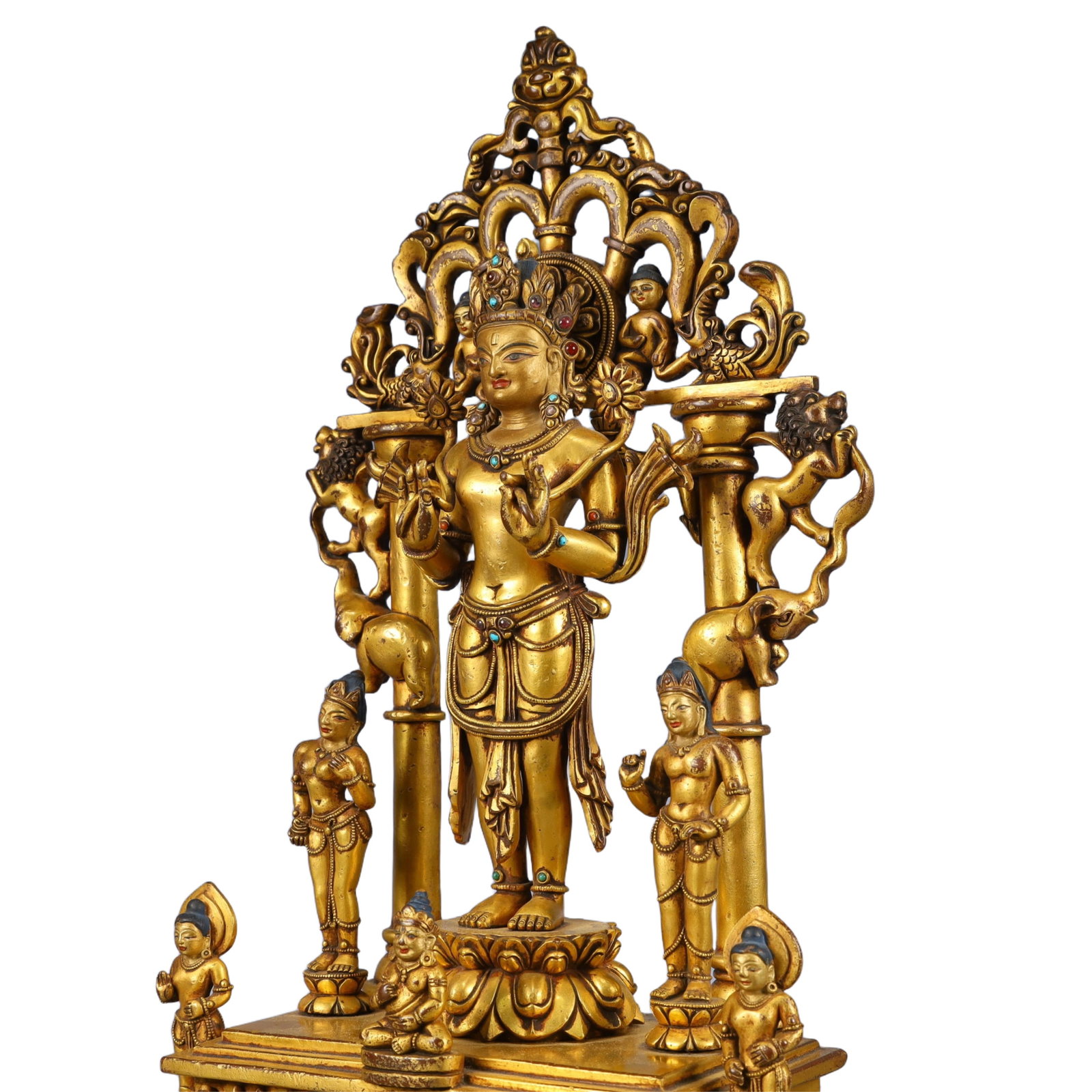A Solemn Gilt Bronze Buddha Statue,Inlaid Gems and Turquoise - 8
