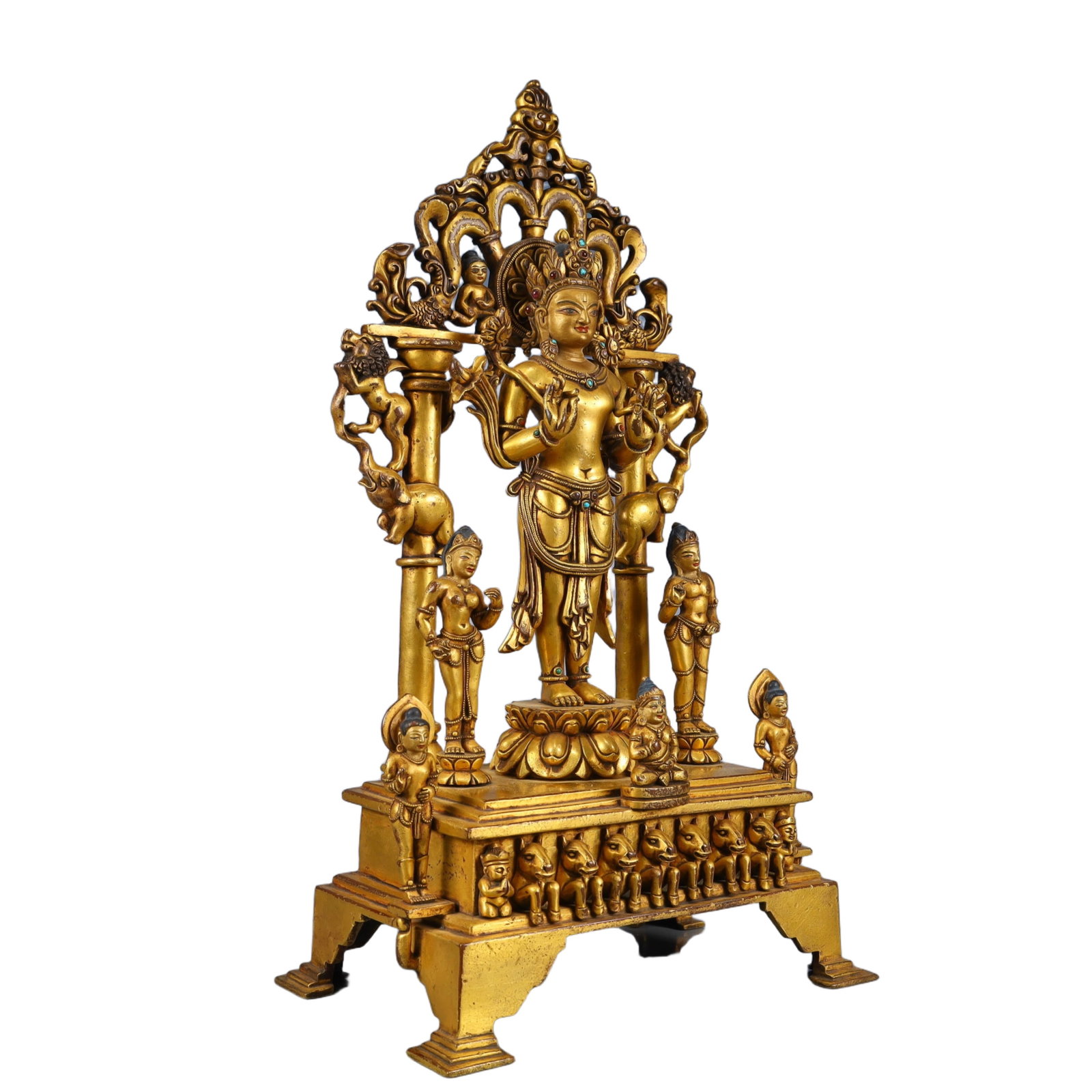 A Solemn Gilt Bronze Buddha Statue,Inlaid Gems and Turquoise - 9