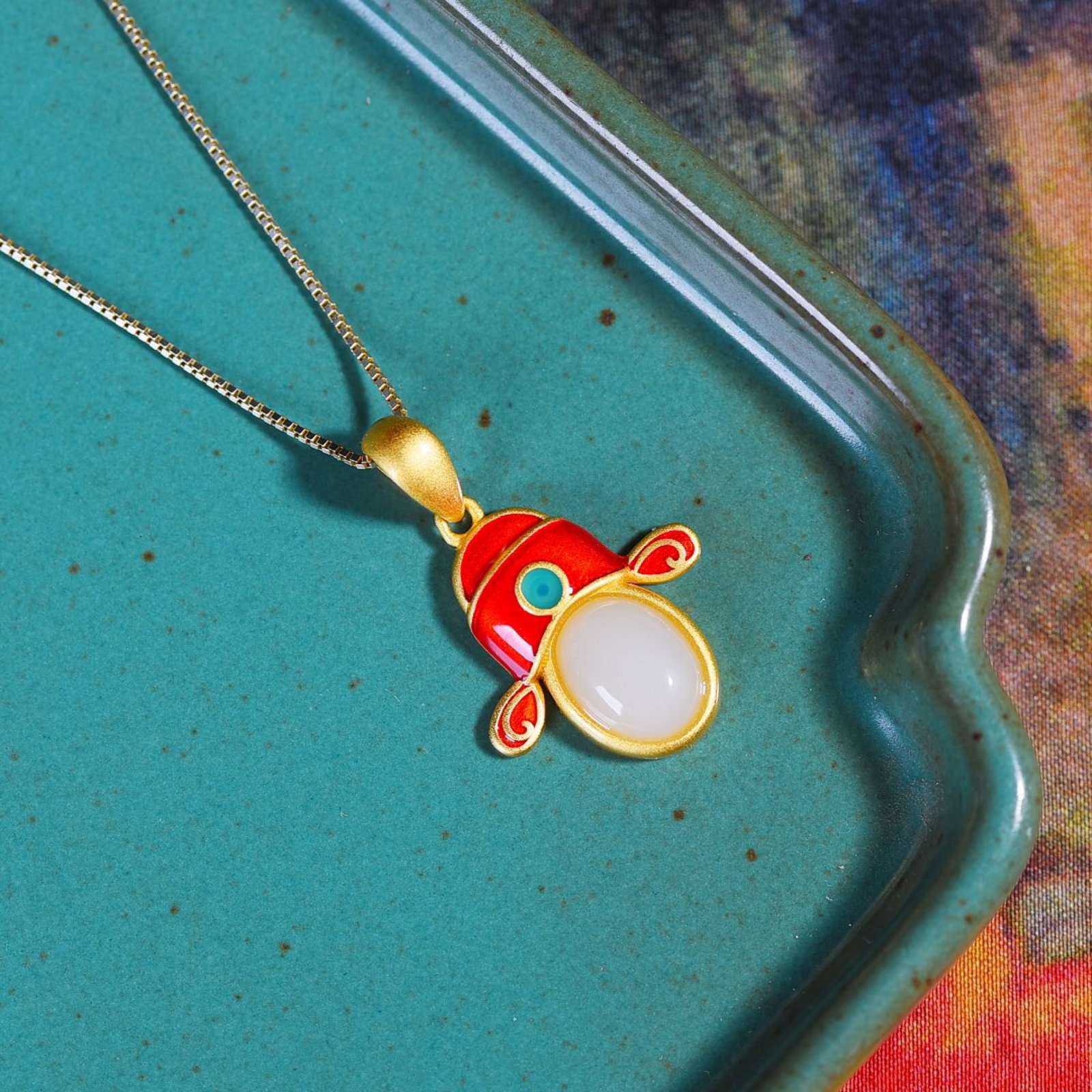 An Exquisite Sterling Silver-Gold Plated Inlaid White Jade Pendant - 3
