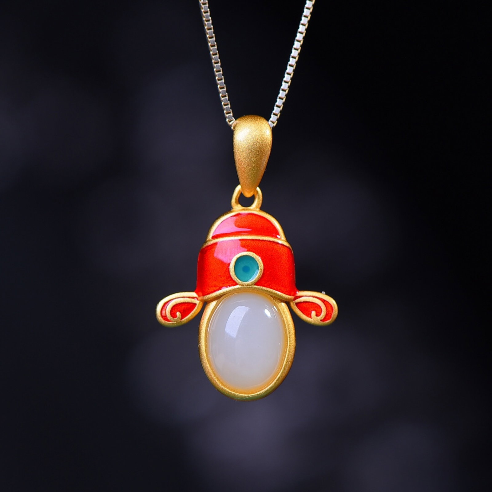 An Exquisite Sterling Silver-Gold Plated Inlaid White Jade Pendant - 4