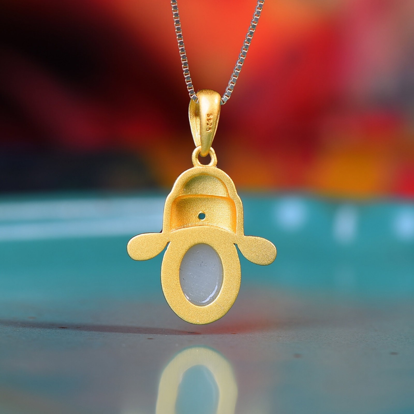 An Exquisite Sterling Silver-Gold Plated Inlaid White Jade Pendant - 5