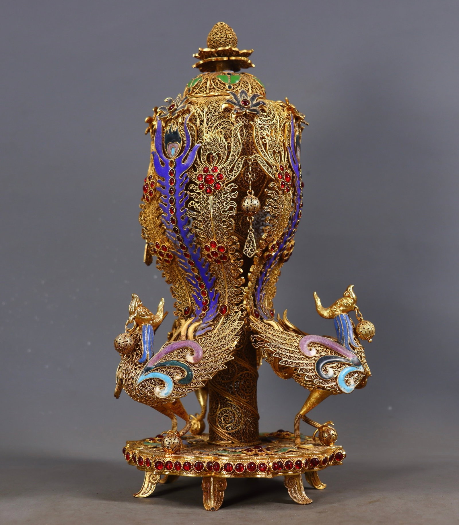A Rare Filigree and Gilding Phoenix Legs Censer,Inlaid Gems - 2