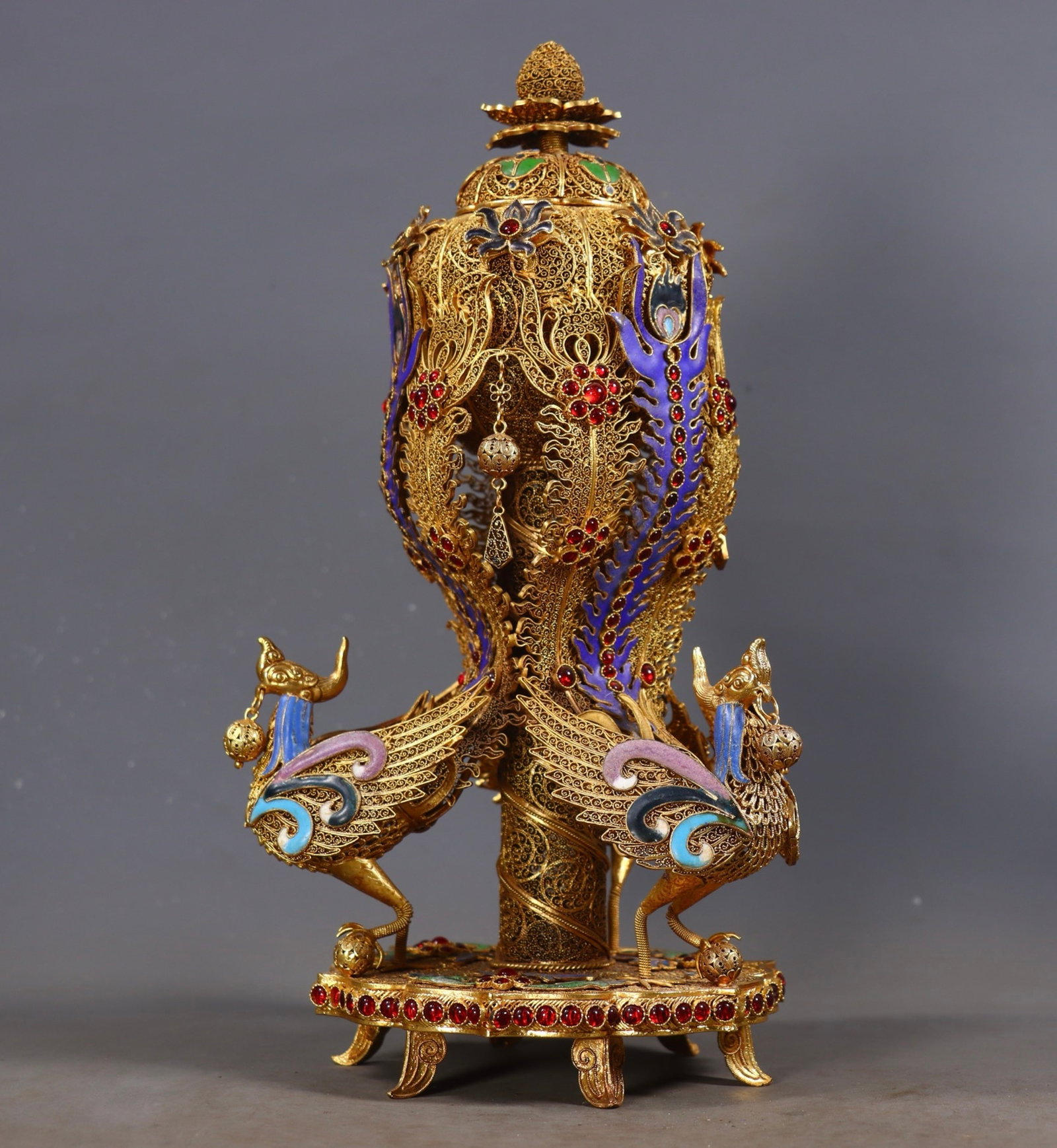 A Rare Filigree and Gilding Phoenix Legs Censer,Inlaid Gems - 3