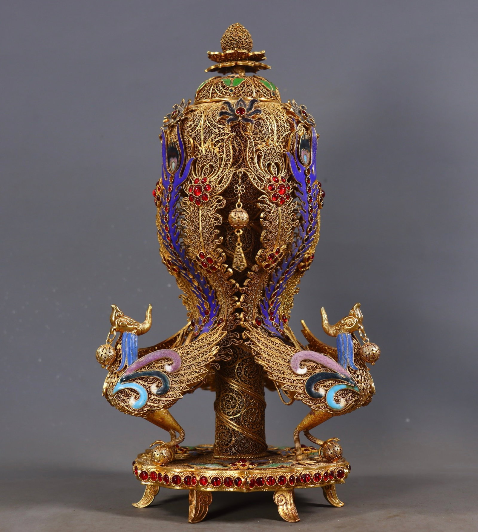 A Rare Filigree and Gilding Phoenix Legs Censer,Inlaid Gems - 4