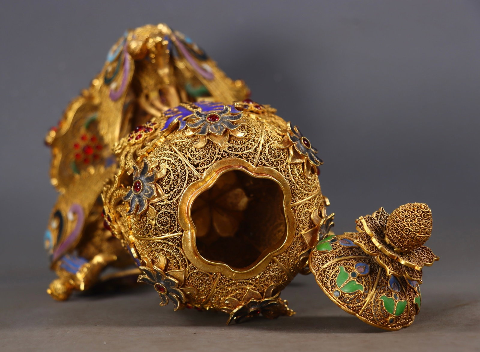 A Rare Filigree and Gilding Phoenix Legs Censer,Inlaid Gems - 6