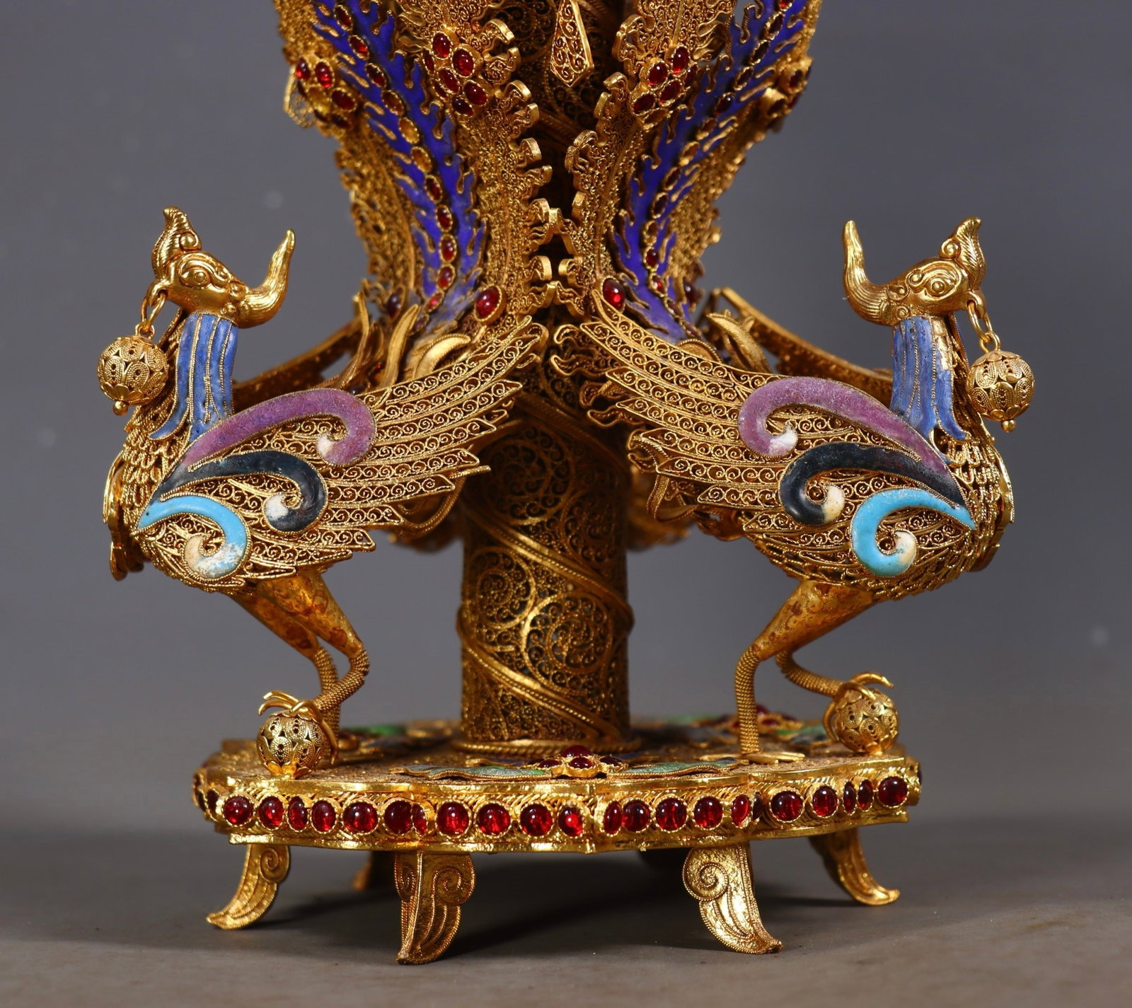 A Rare Filigree and Gilding Phoenix Legs Censer,Inlaid Gems - 8