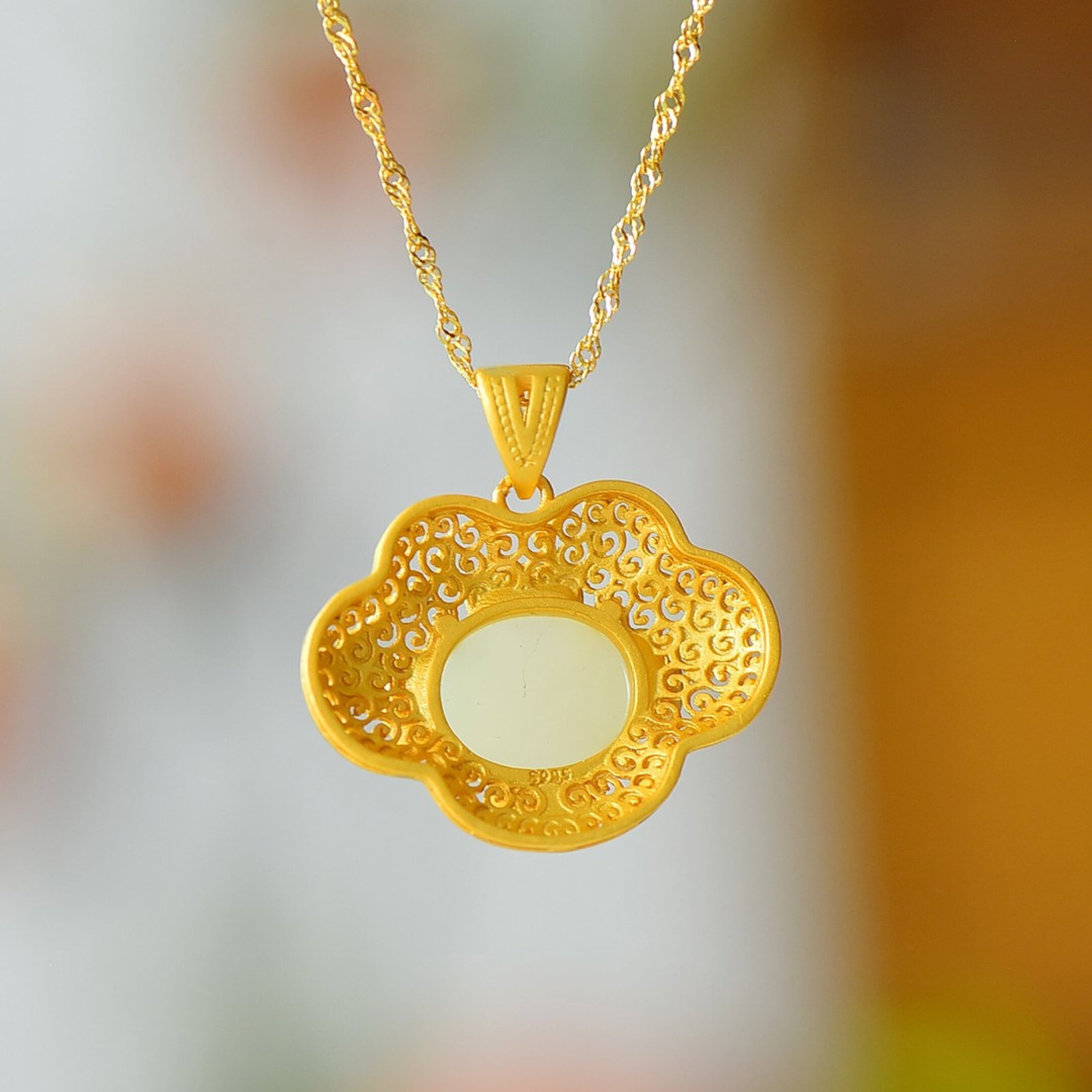 An Exquisite Sterling Silver-Gold Plated Inlaid White Jade Enamel Pendant - 5