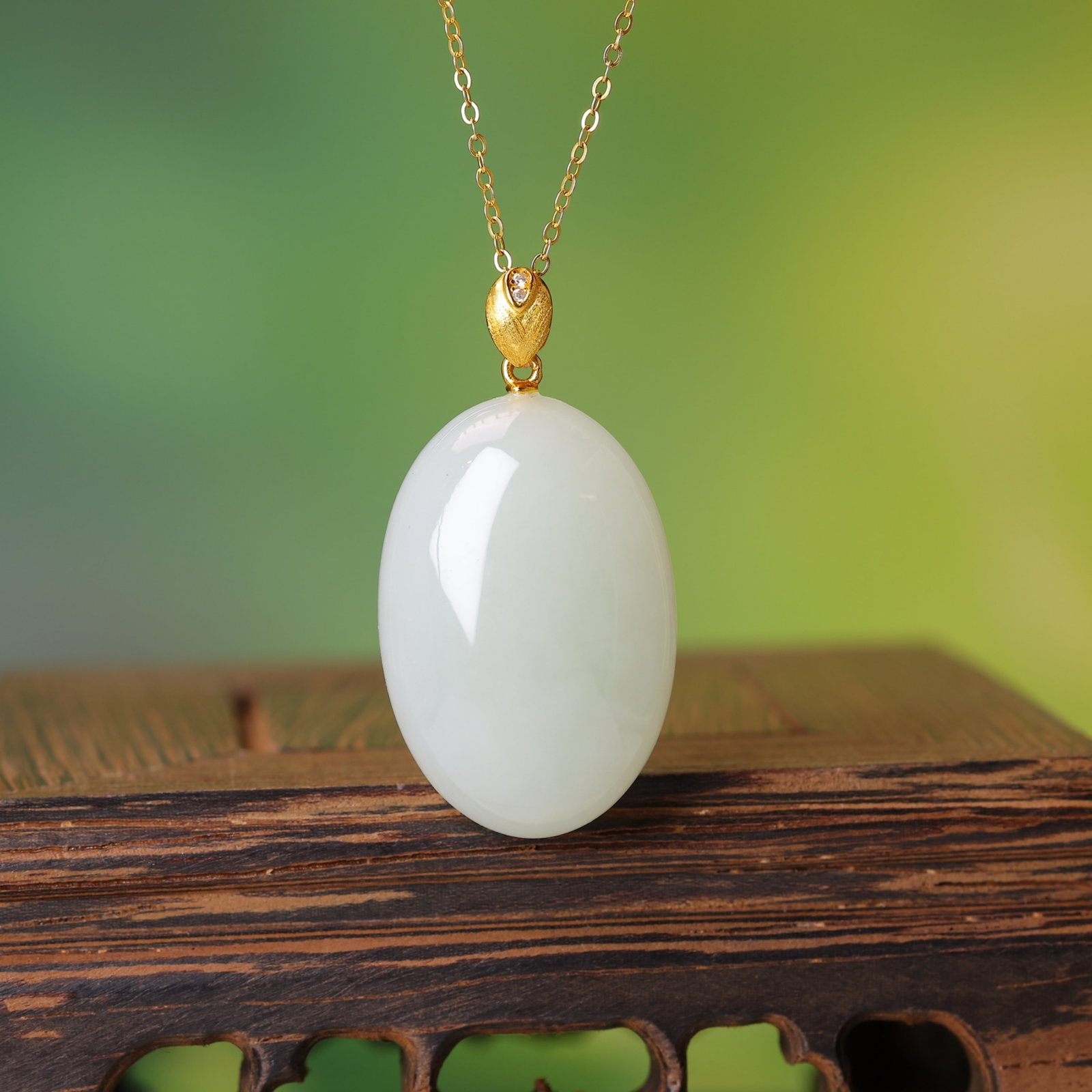 An Exquisite Sterling Silver-Gold Plated Inlaid White Jade Pendant - 2