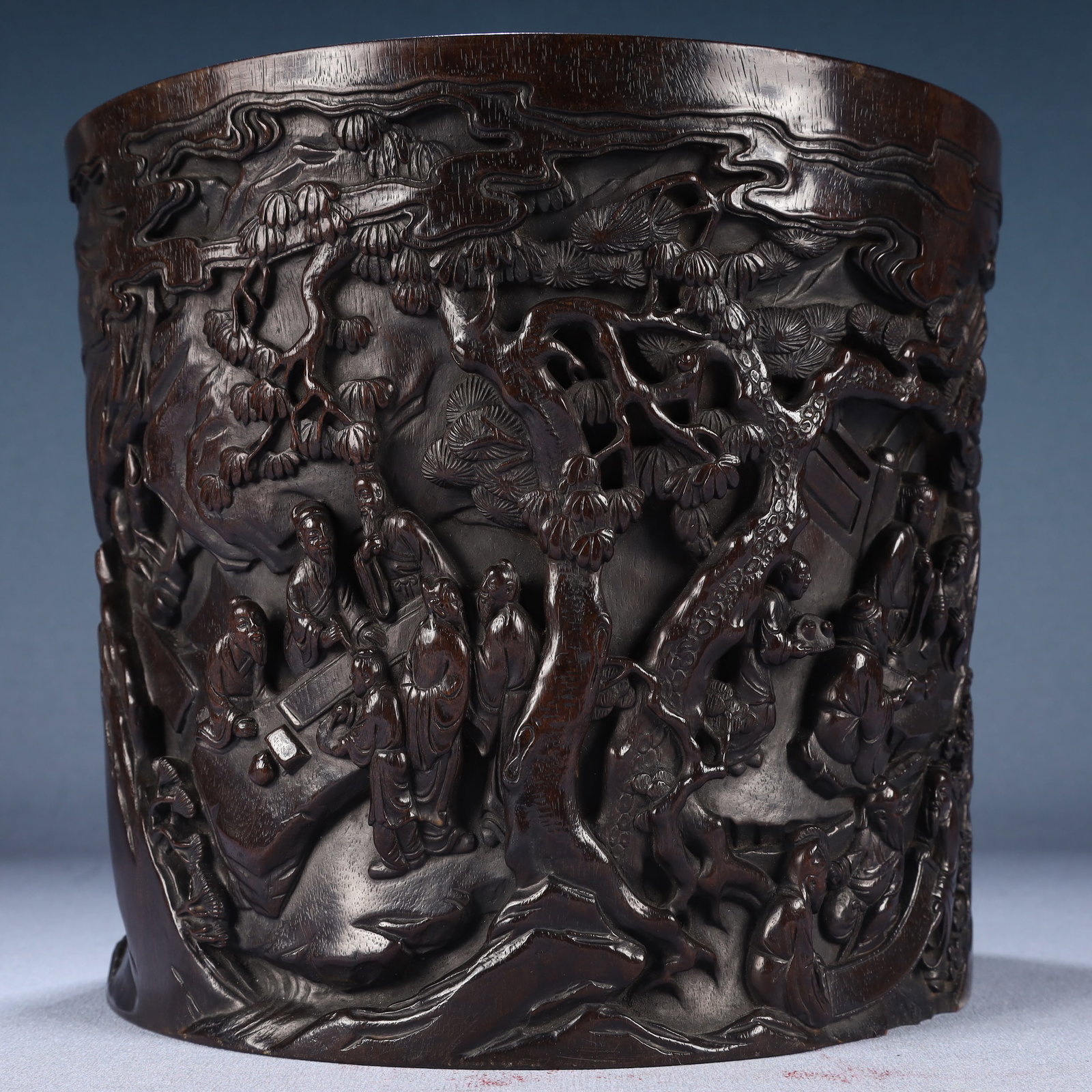An Exquisite Zitanwood Character and Story Pattern Brush Pot,With Poem - 2