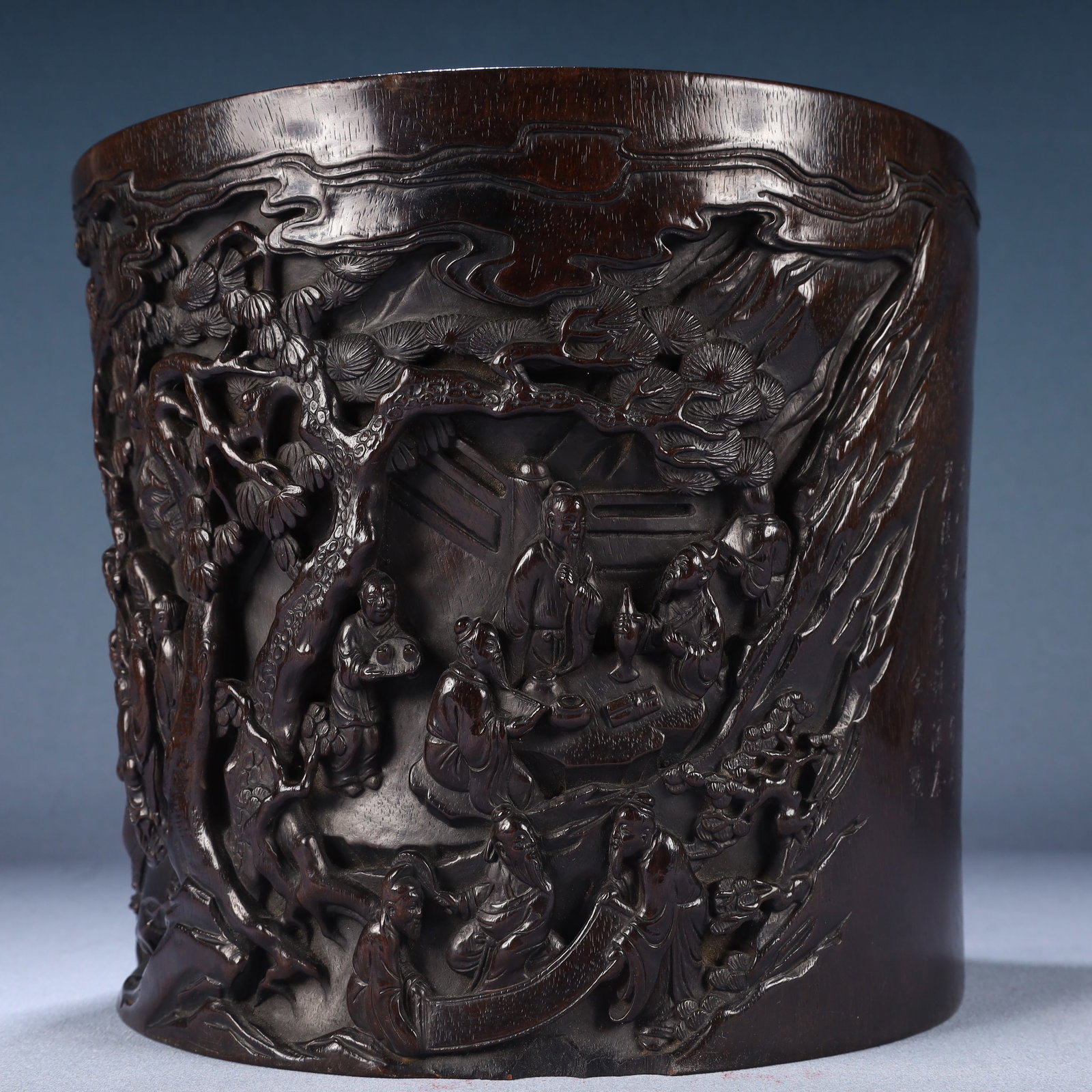 An Exquisite Zitanwood Character and Story Pattern Brush Pot,With Poem - 3