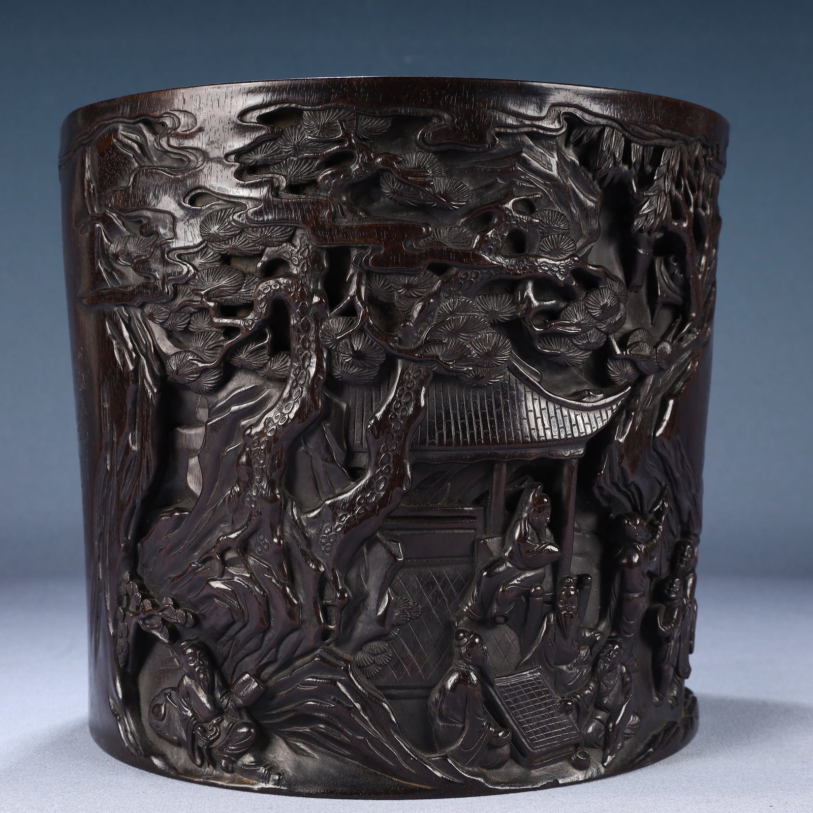 An Exquisite Zitanwood Character and Story Pattern Brush Pot,With Poem - 5