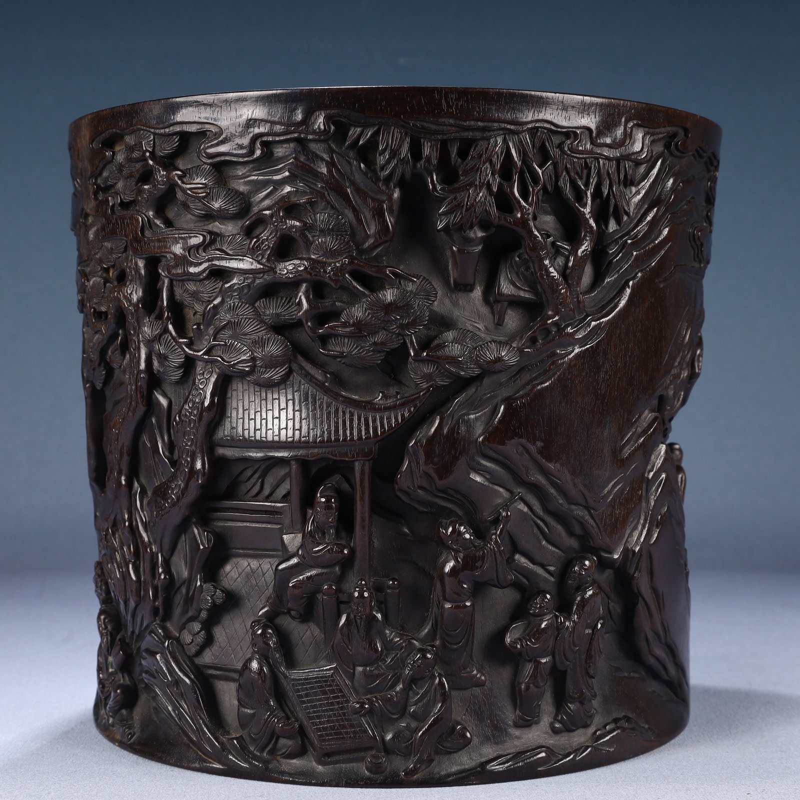 An Exquisite Zitanwood Character and Story Pattern Brush Pot,With Poem - 6