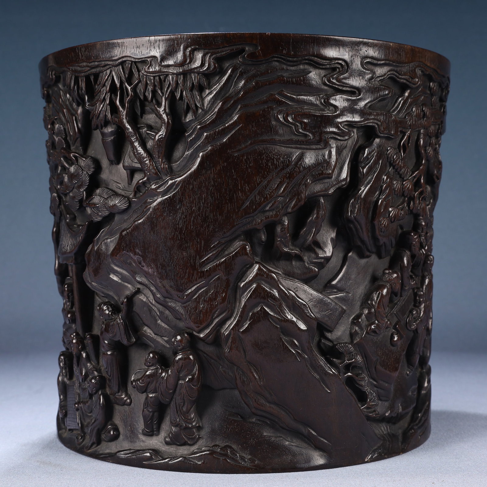 An Exquisite Zitanwood Character and Story Pattern Brush Pot,With Poem - 7