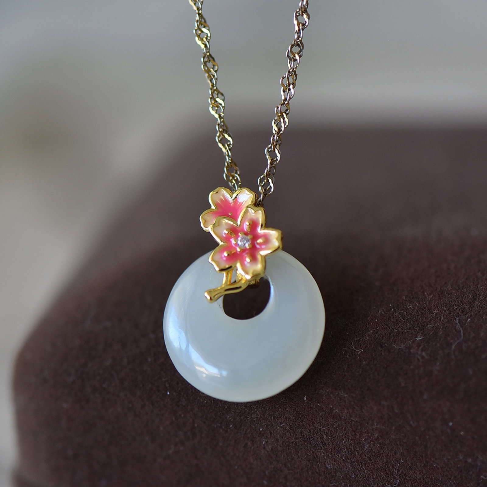 An Exquisite Sterling Silver-Gold Plated Inlaid White Jade Pendant - 2