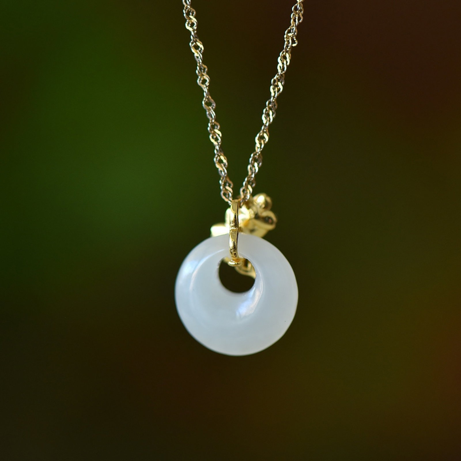 An Exquisite Sterling Silver-Gold Plated Inlaid White Jade Pendant - 5