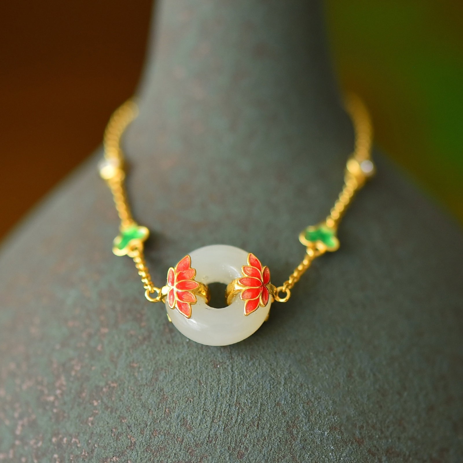 An Exquisite Sterling Silver-Gold Plated Inlaid White Jade Enamel Bracelets - 4