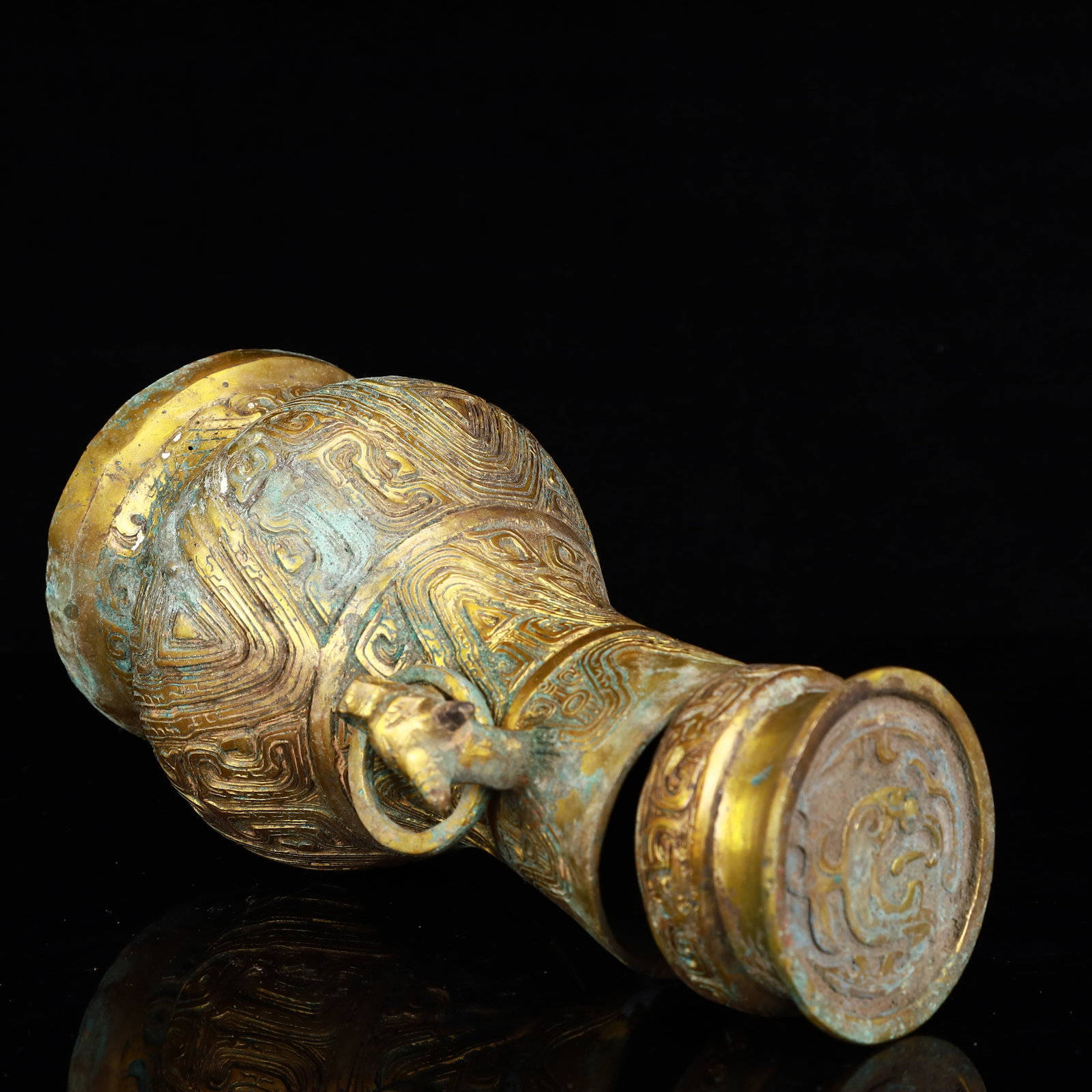 An Archaic Bronze Inlaid Gold and Silver Double-Ears Vase - 11