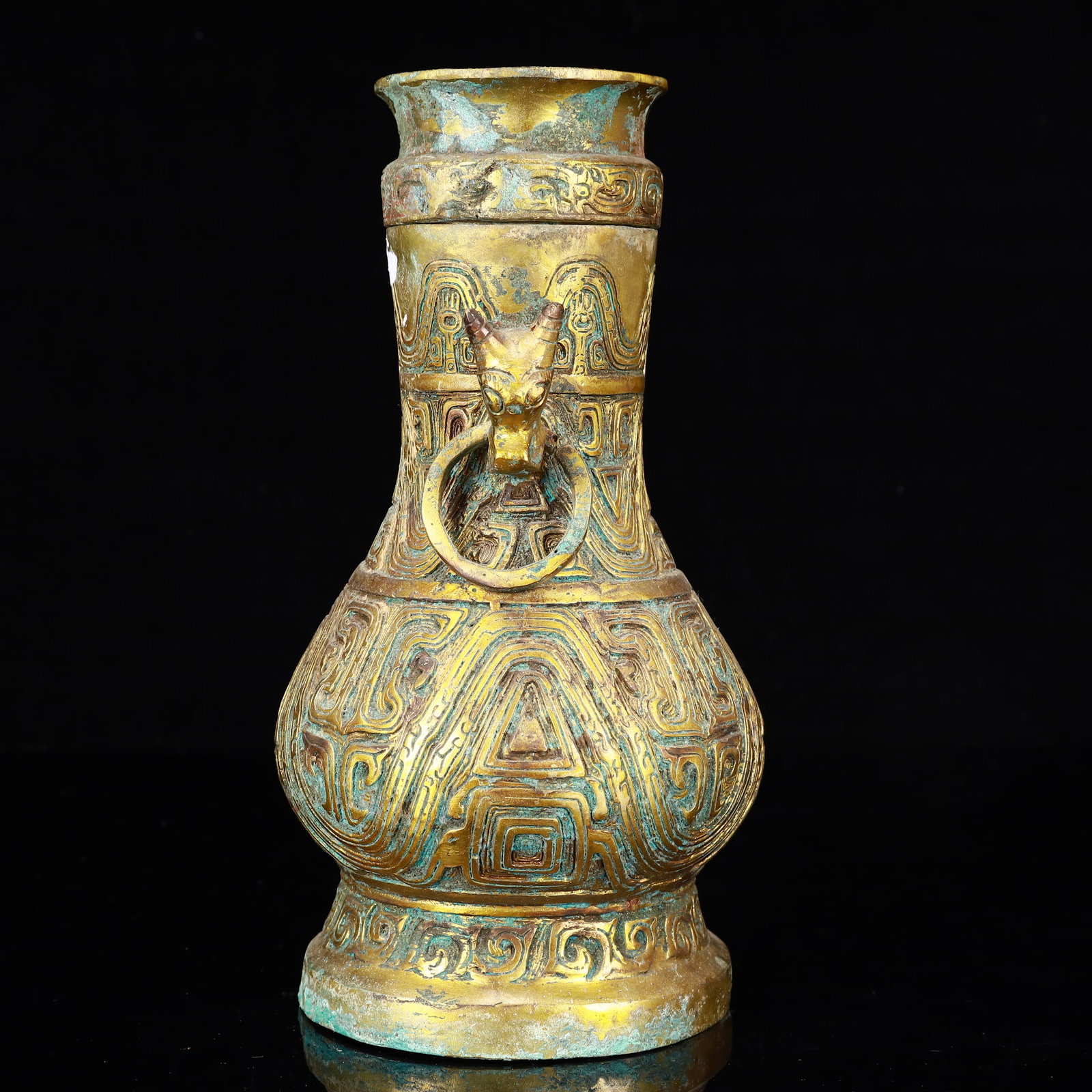 An Archaic Bronze Inlaid Gold and Silver Double-Ears Vase - 5
