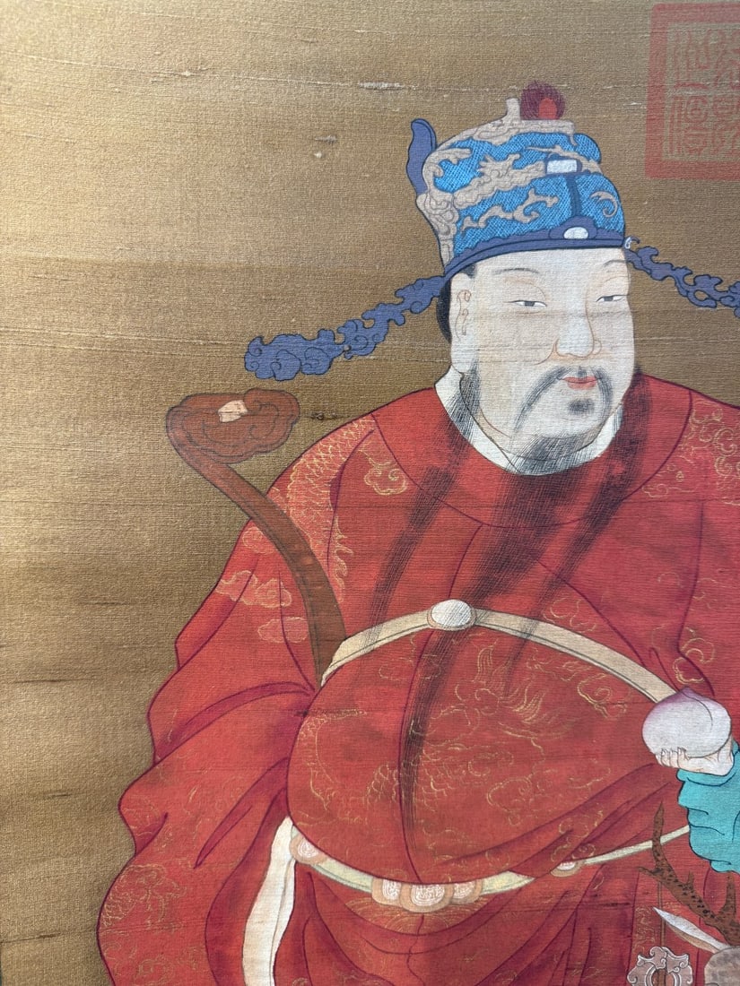 A Chinese Vertical Scroll Ink Painting of Figure on Silk,Chou Ying - 5