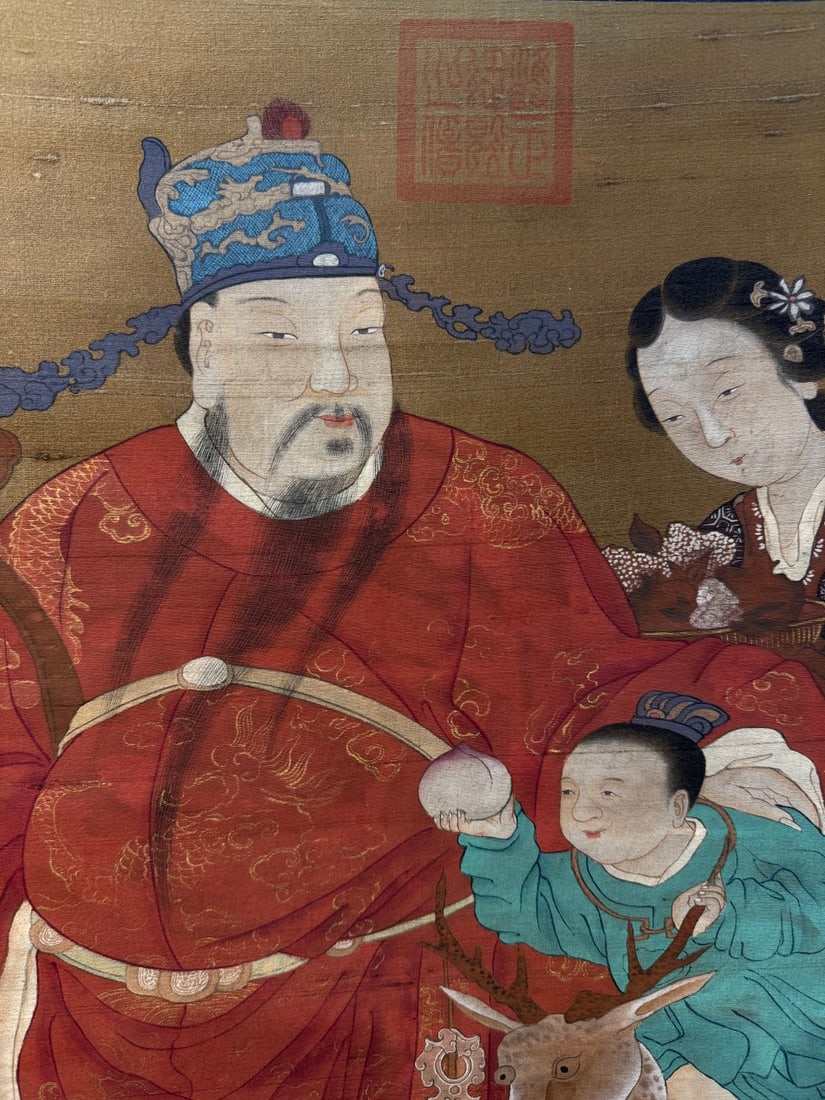 A Chinese Vertical Scroll Ink Painting of Figure on Silk,Chou Ying - 6