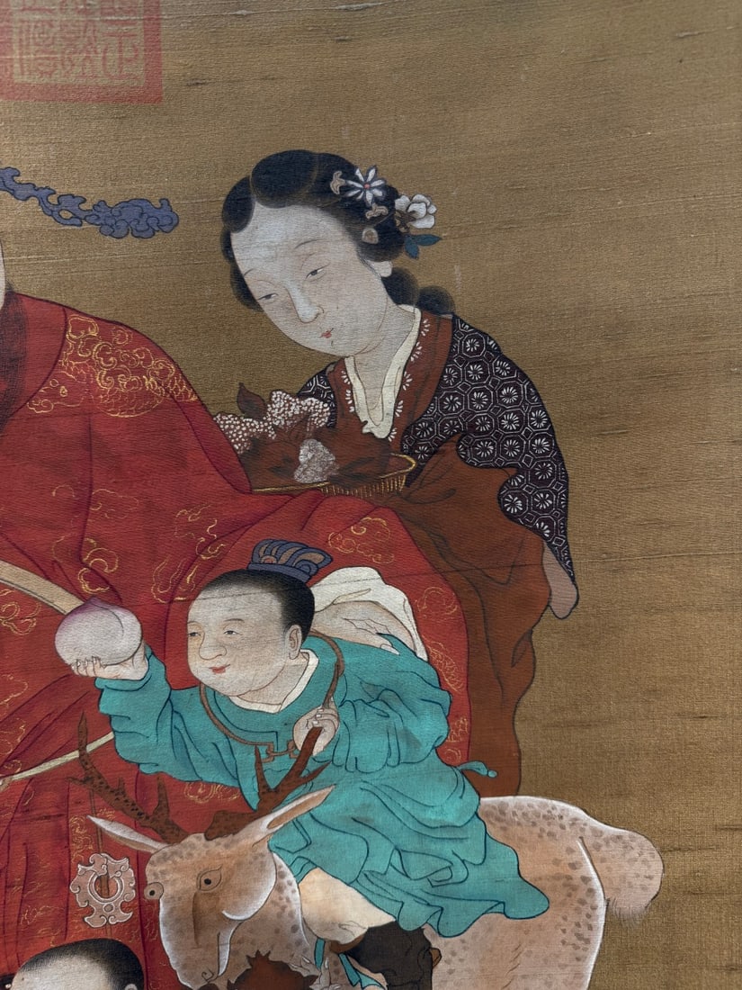A Chinese Vertical Scroll Ink Painting of Figure on Silk,Chou Ying - 7