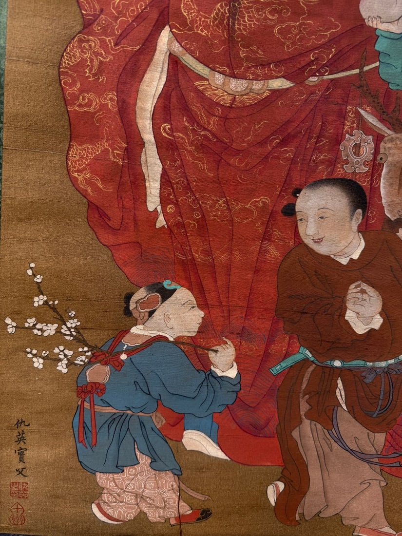 A Chinese Vertical Scroll Ink Painting of Figure on Silk,Chou Ying - 8