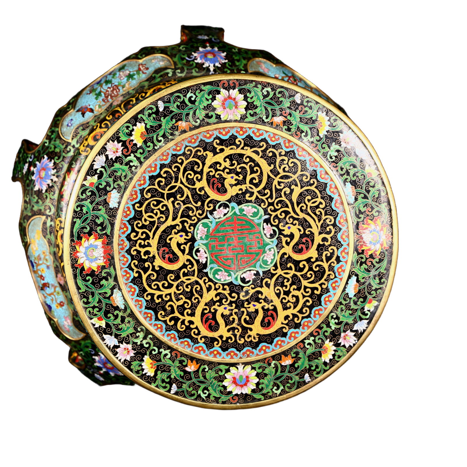 A Pair of Huge Cloisonne Lotus Bats and Peach Pattern Bases - 17
