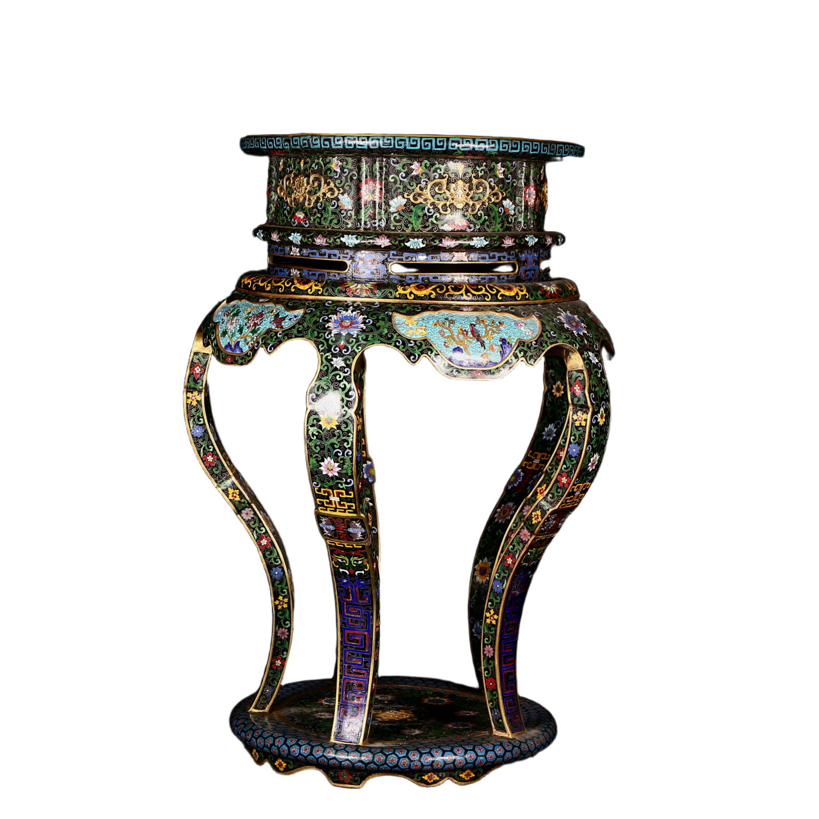 A Pair of Huge Cloisonne Lotus Bats and Peach Pattern Bases - 2