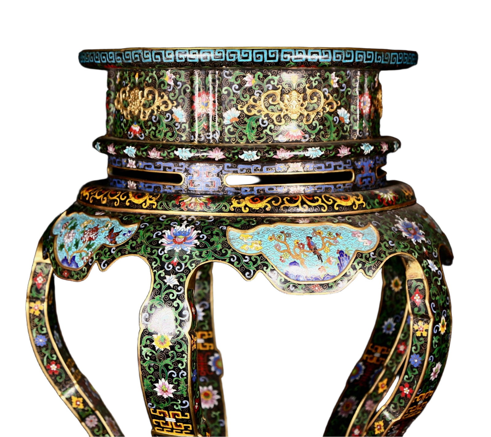 A Pair of Huge Cloisonne Lotus Bats and Peach Pattern Bases - 4