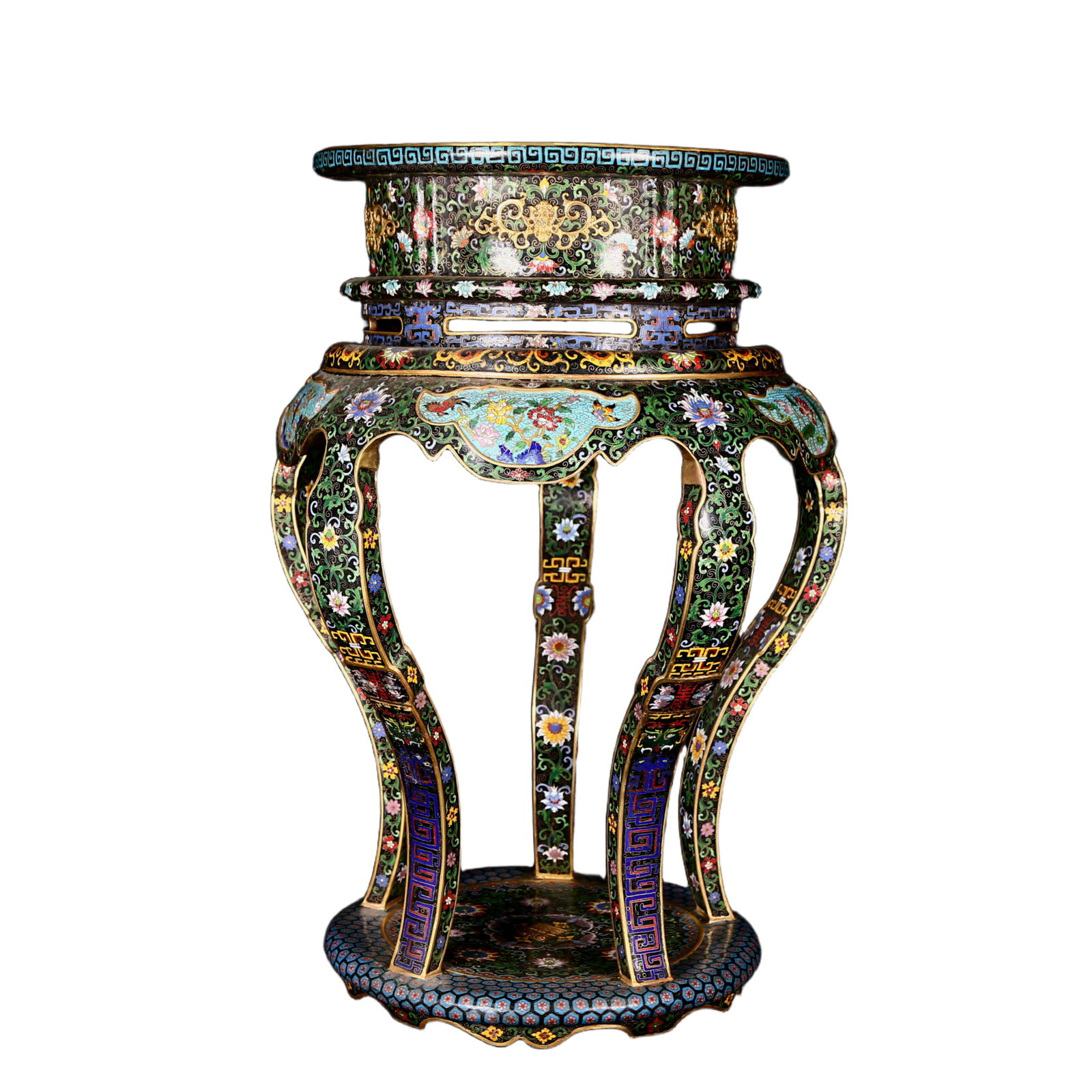 A Pair of Huge Cloisonne Lotus Bats and Peach Pattern Bases - 7