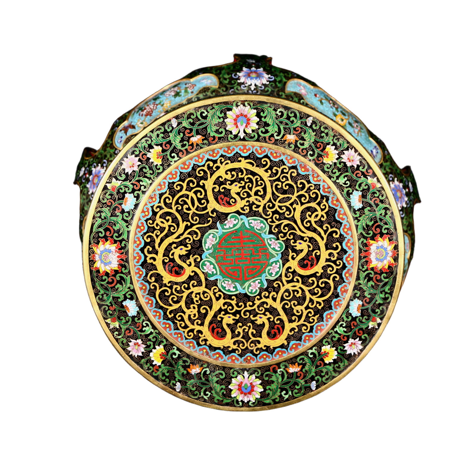 A Pair of Huge Cloisonne Lotus Bats and Peach Pattern Bases - 9