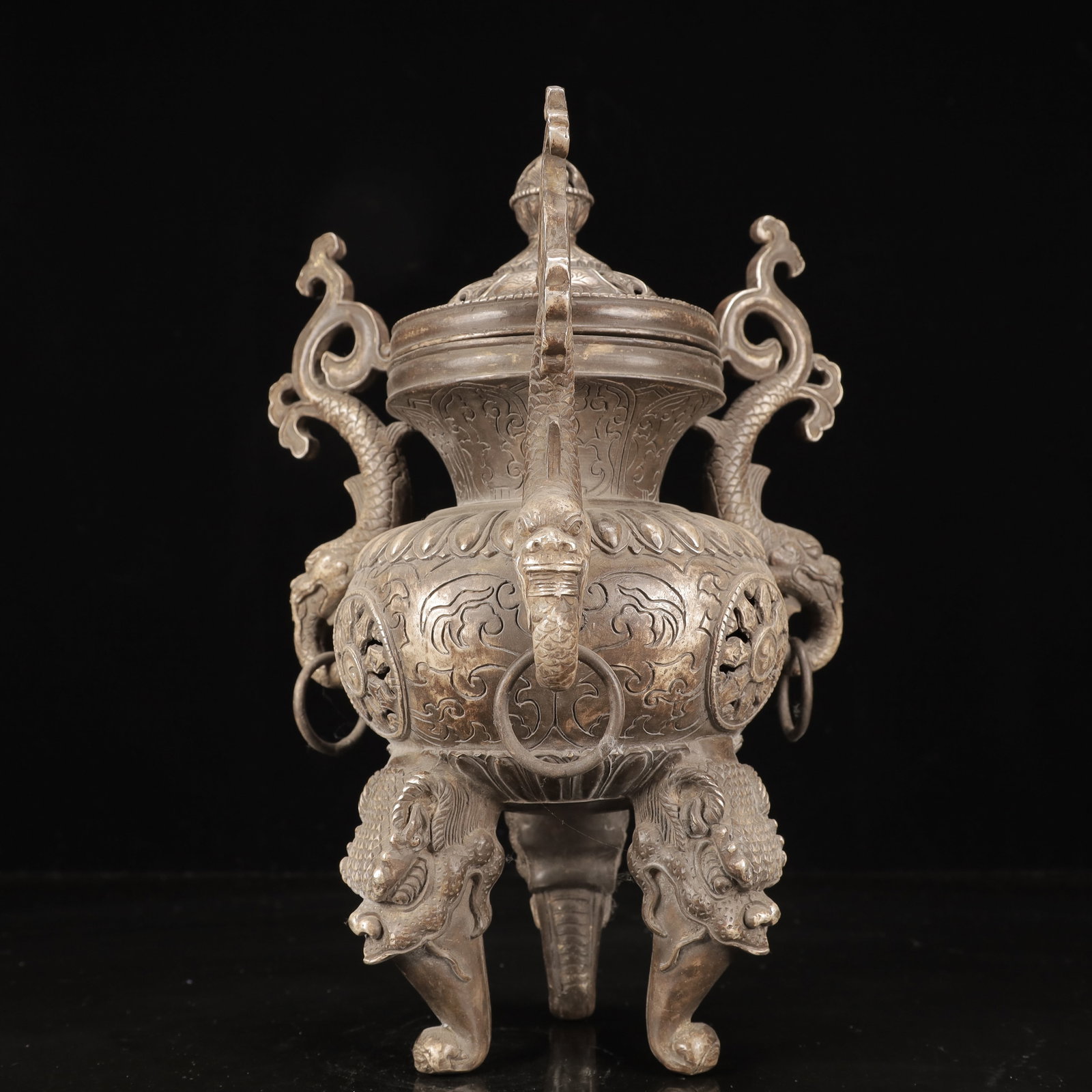 An Exquisite Silver-Plated Bronze Dragon-Ears Beast-legs Censer - 10