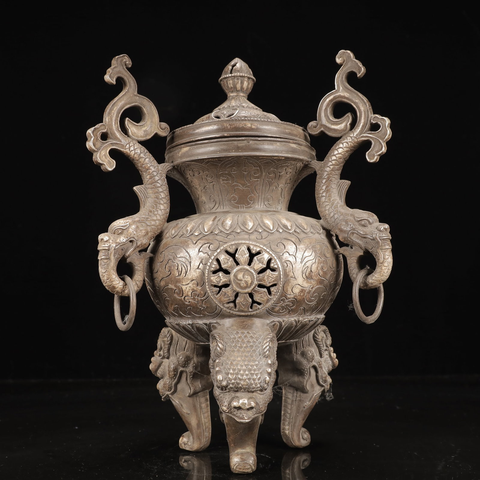 An Exquisite Silver-Plated Bronze Dragon-Ears Beast-legs Censer - 11