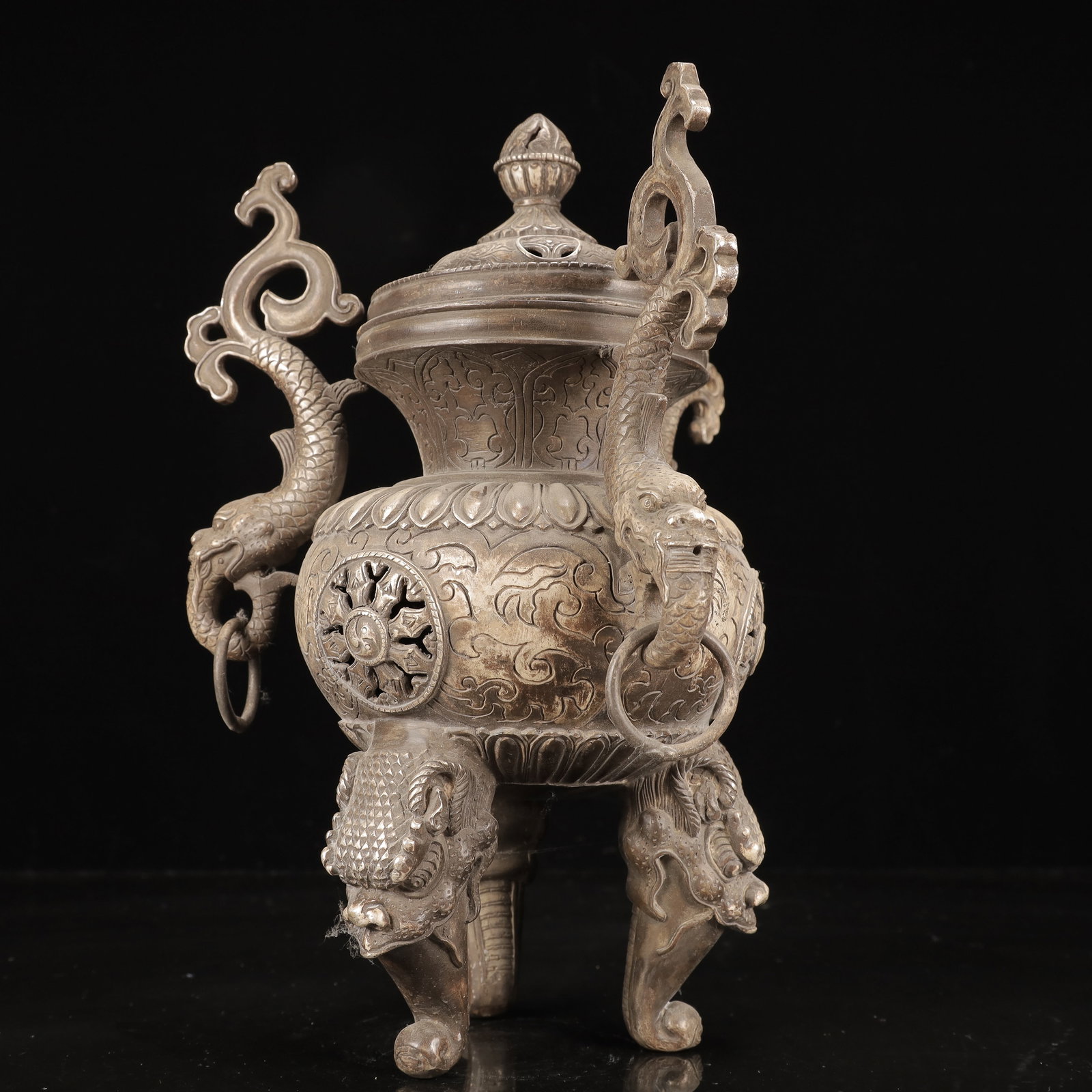 An Exquisite Silver-Plated Bronze Dragon-Ears Beast-legs Censer - 6