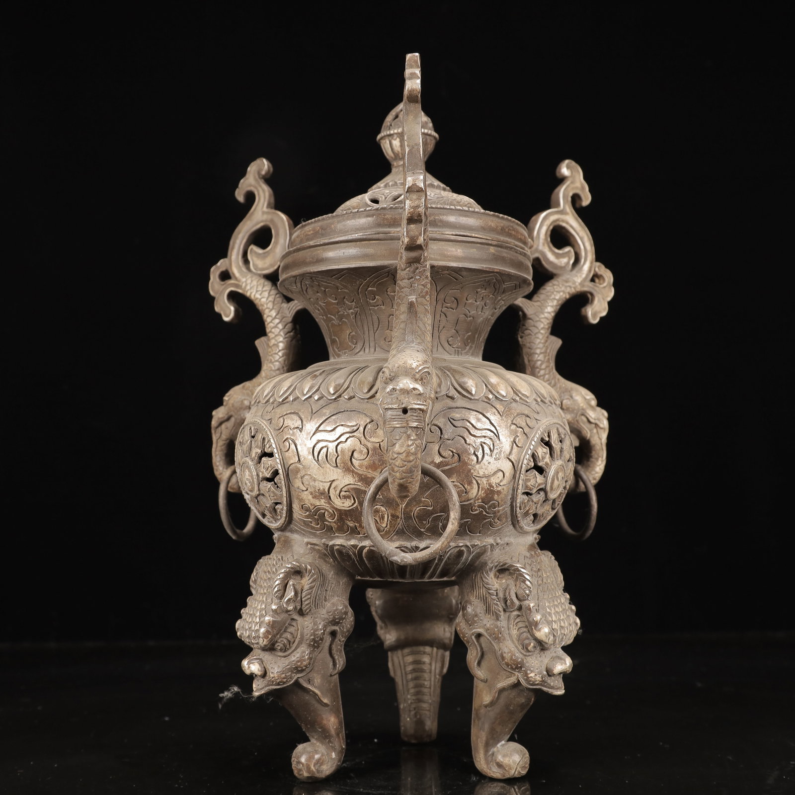 An Exquisite Silver-Plated Bronze Dragon-Ears Beast-legs Censer - 7
