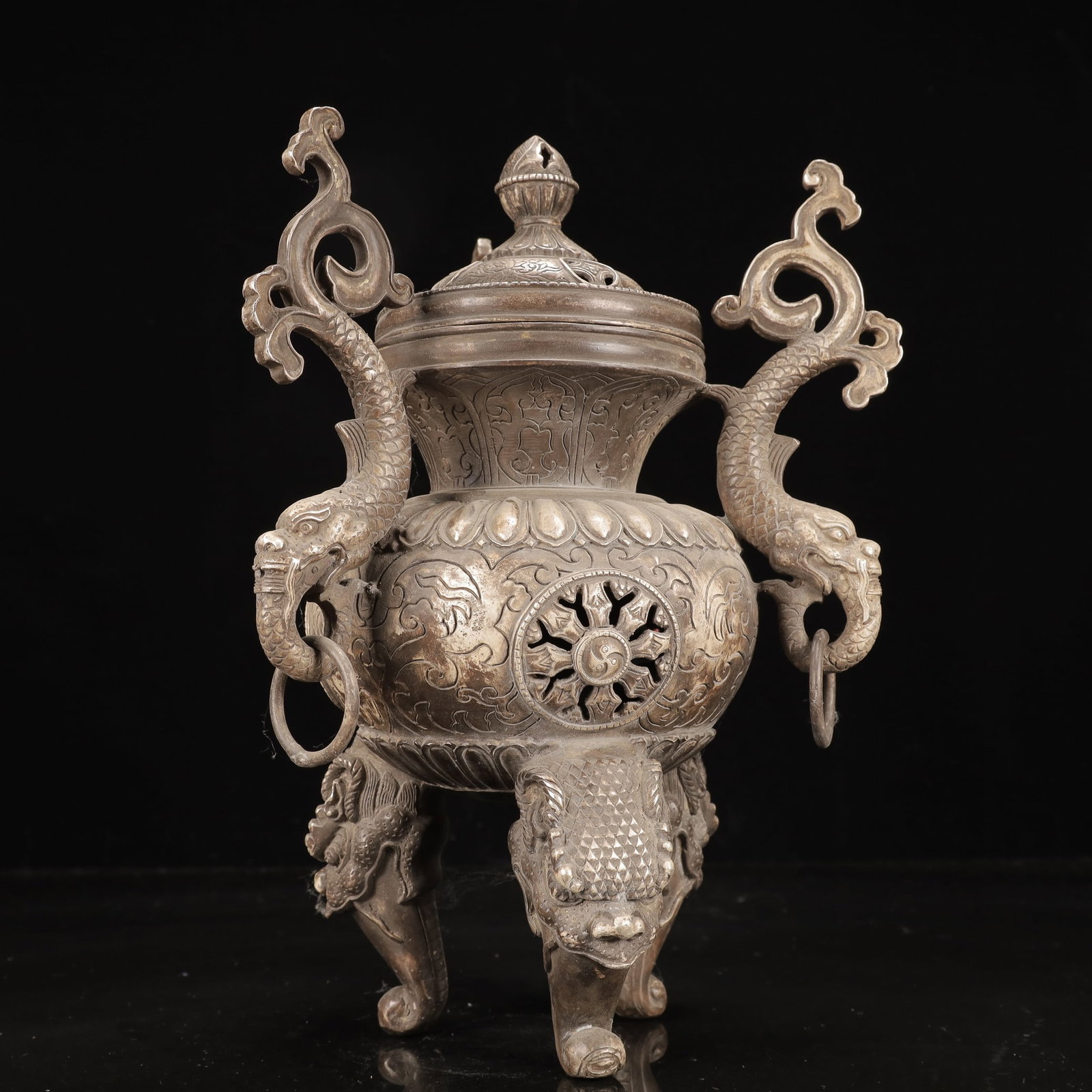 An Exquisite Silver-Plated Bronze Dragon-Ears Beast-legs Censer - 8