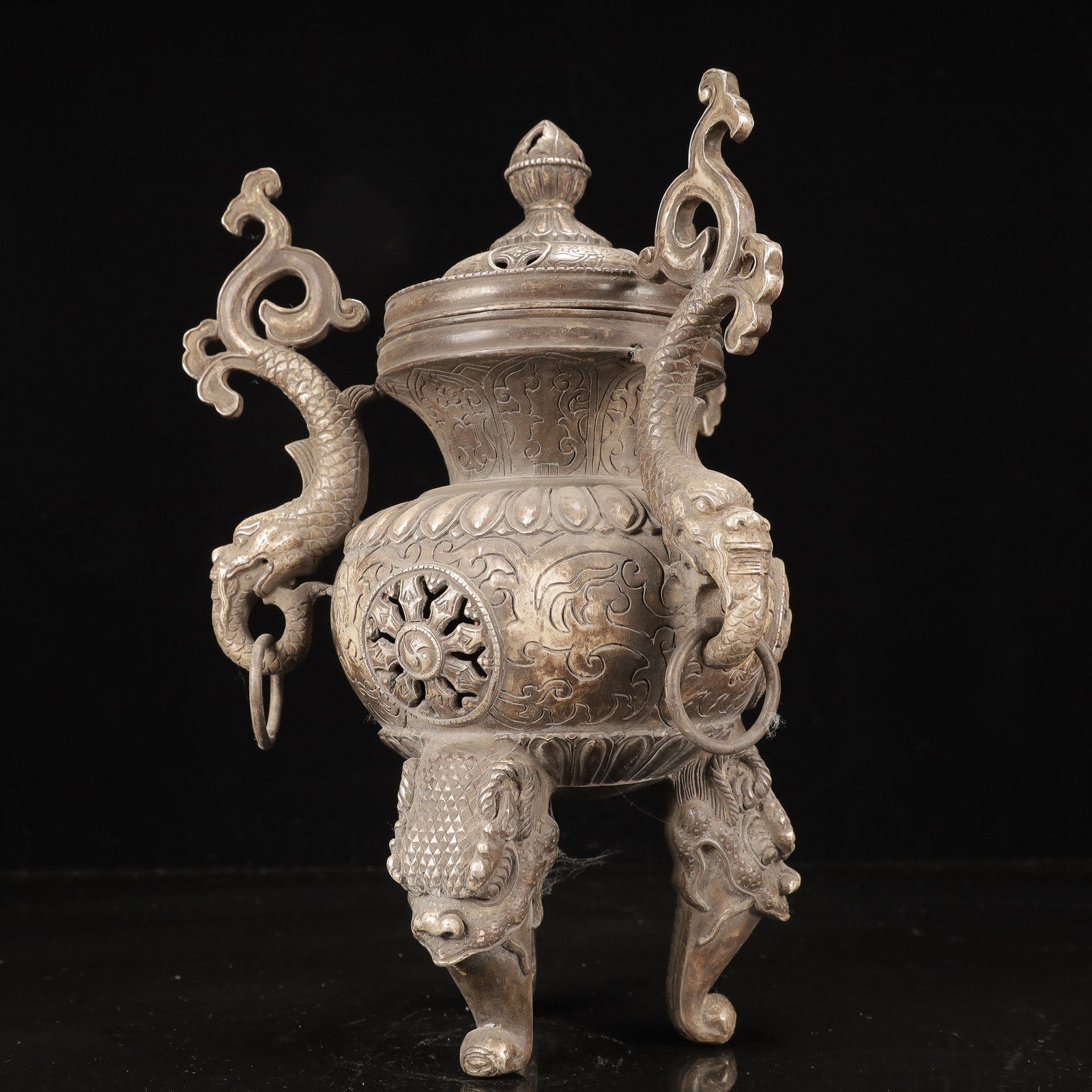 An Exquisite Silver-Plated Bronze Dragon-Ears Beast-legs Censer - 9
