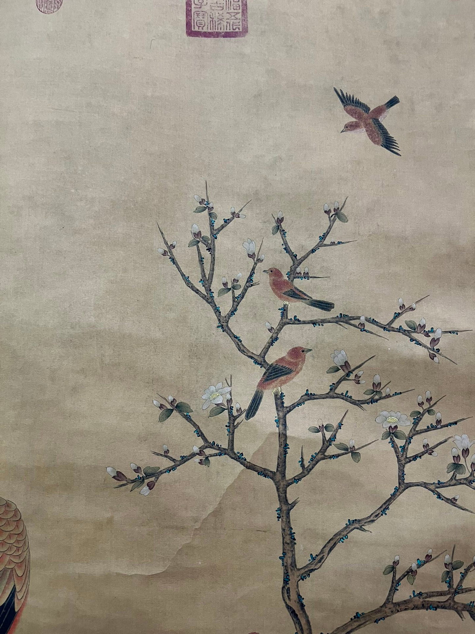 A Chinese Vertical Scroll Ink Painting of Flower and Bird on Silk,Shen Quan - 3