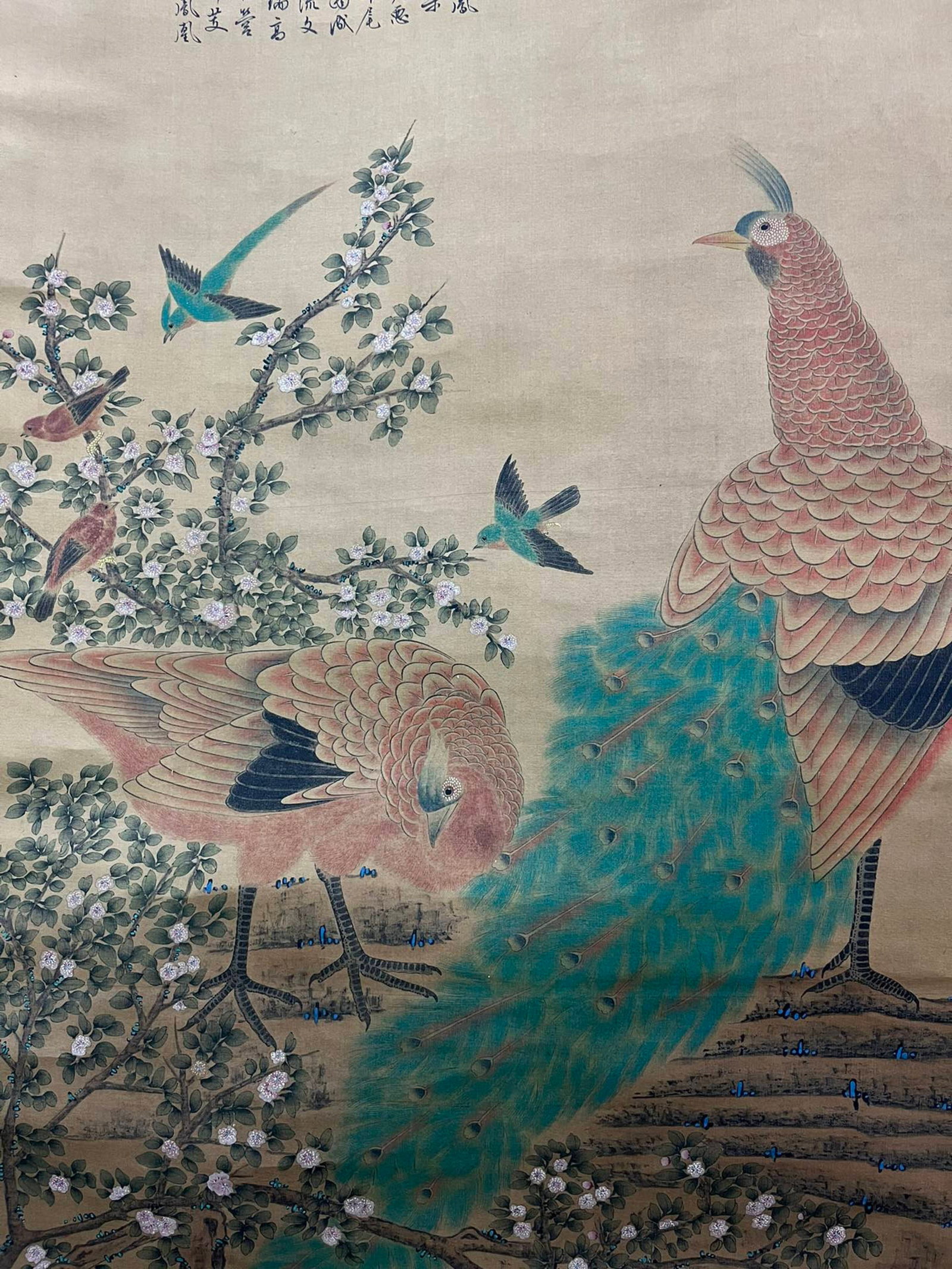 A Chinese Vertical Scroll Ink Painting of Flower and Bird on Silk,Shen Quan - 4